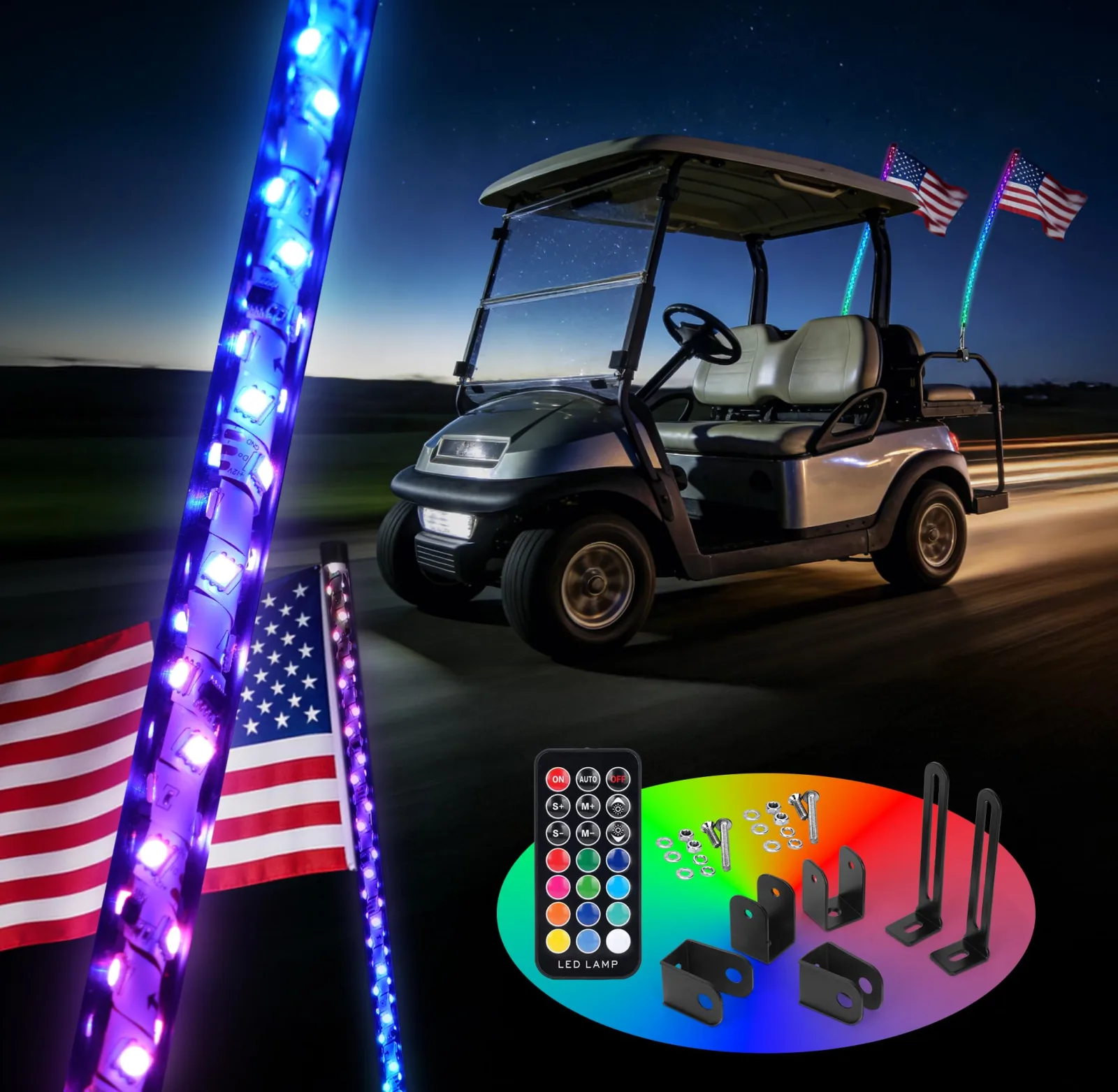 10L0L Golf Cart LED Whip Lights, 210 Modes, 2.53 ft