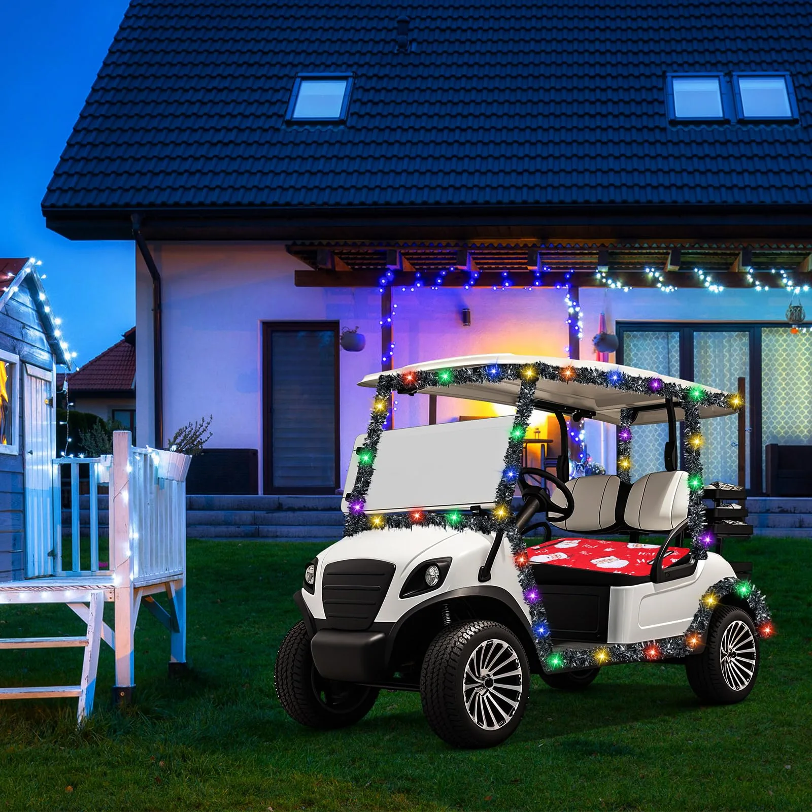HunnmingRe Christmas Golf Cart Seat Cover & Tinsel Garland - HunnmingRe-goh-0335 image 4