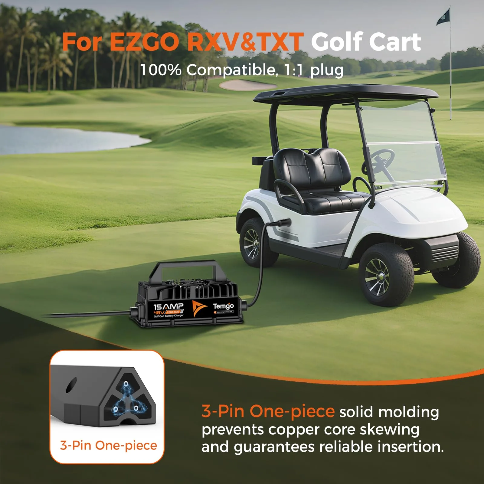 TEMGO 48V 15A EZGO RXV/TXT Golf Cart Charger image 2