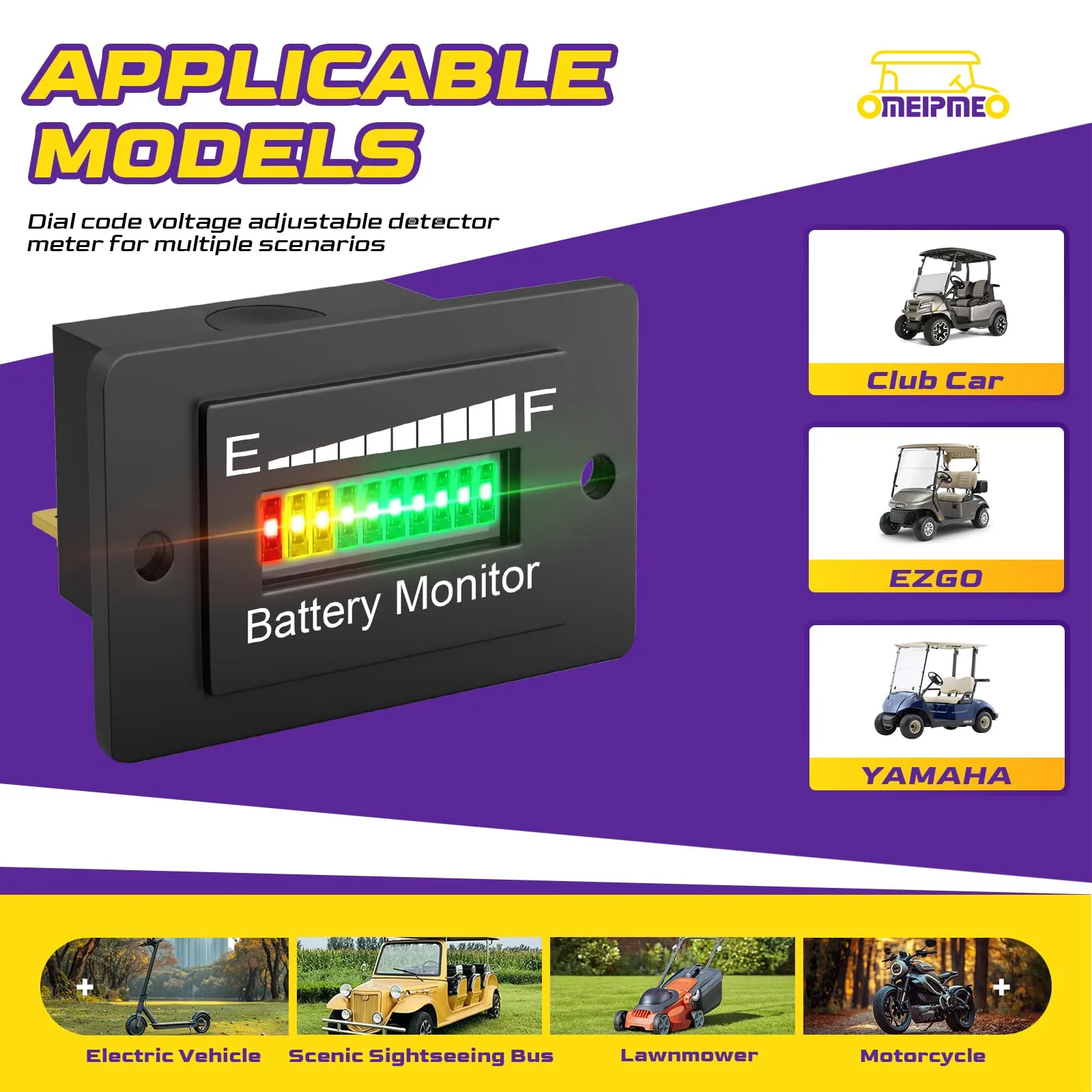 OMEIPMEO 12–72V LED Golf Cart Battery Monitor Meter image 2