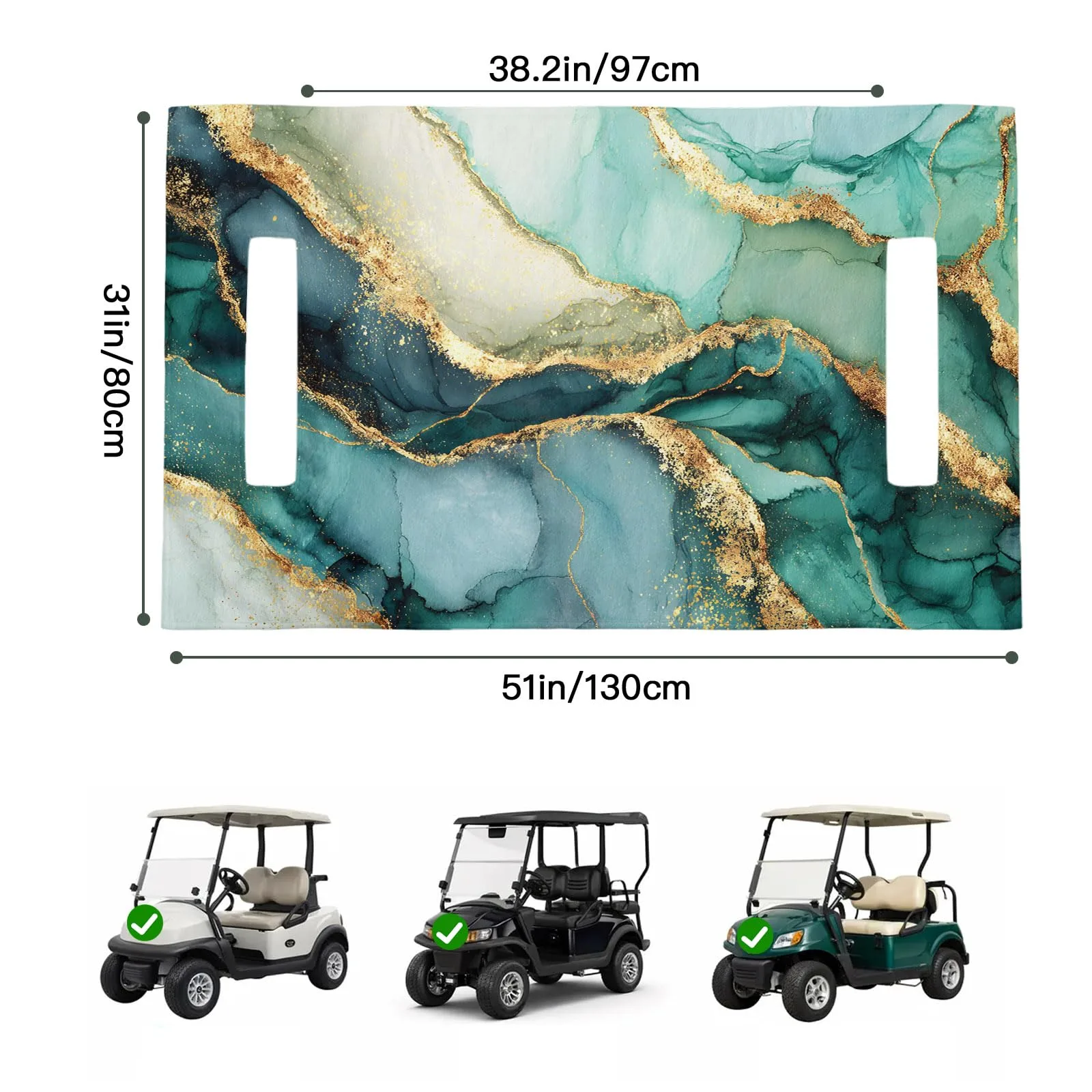 Trosturdspn Teal Marble Golf Cart Seat Cover 51 x 31 in image 2