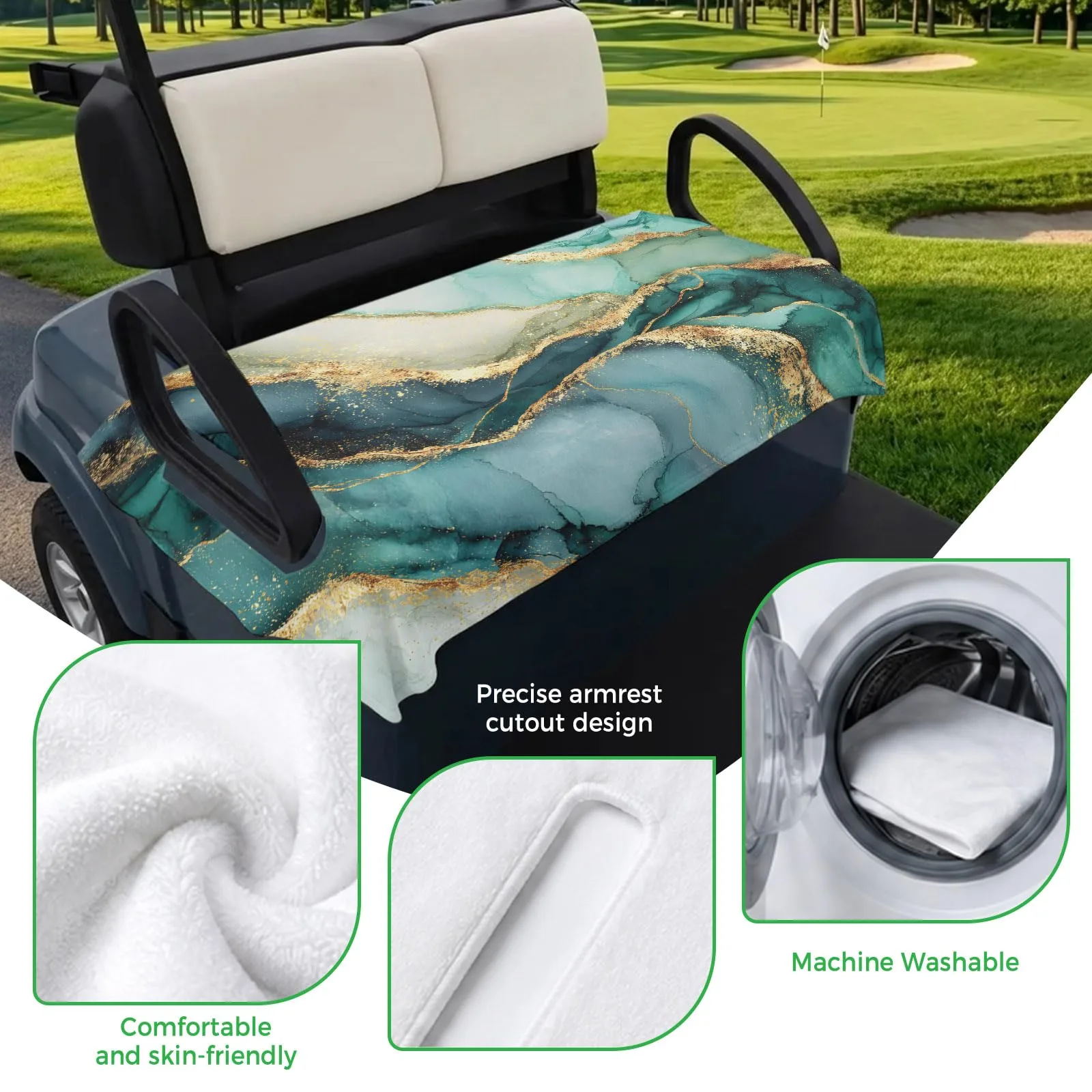 Trosturdspn Teal Marble Golf Cart Seat Cover 51 x 31 in image 3