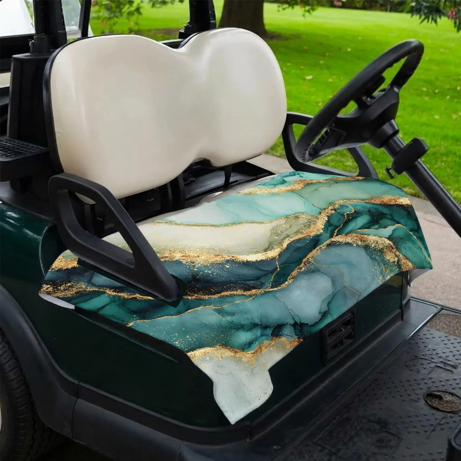Trosturdspn Teal Marble Golf Cart Seat Cover 51 x 31 in