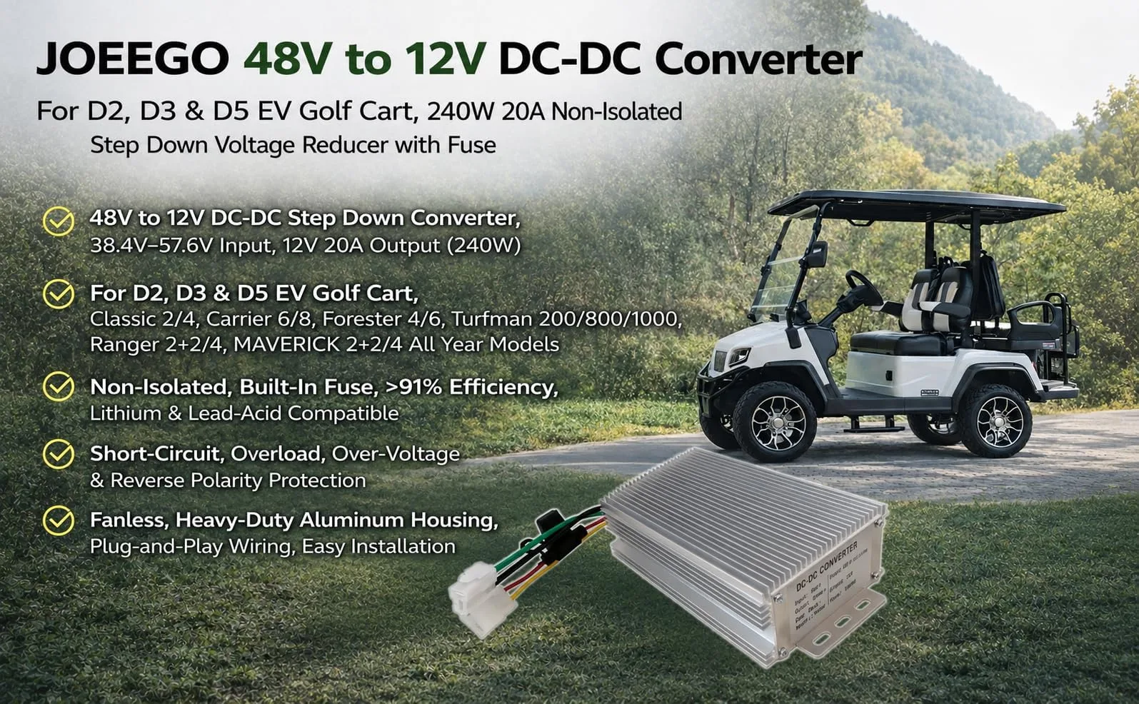 JOEEGO 48V to 12V 240W Golf Cart DC-DC Converter image 4