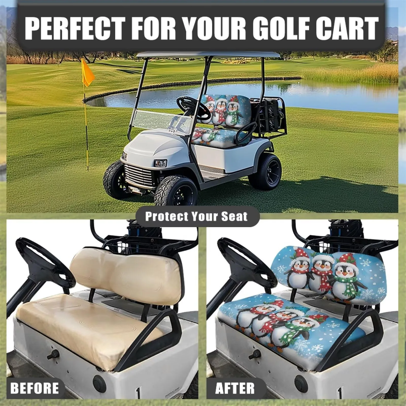Quidrwyo Penguin Snowflakes Golf Cart Seat Covers image 4