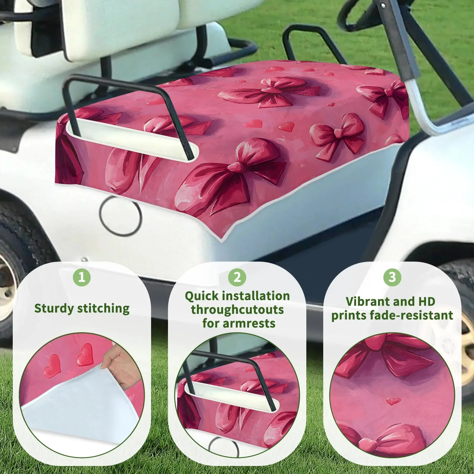 Tiveruda Pink Watercolor Bow Golf Cart Seat Cover image 3