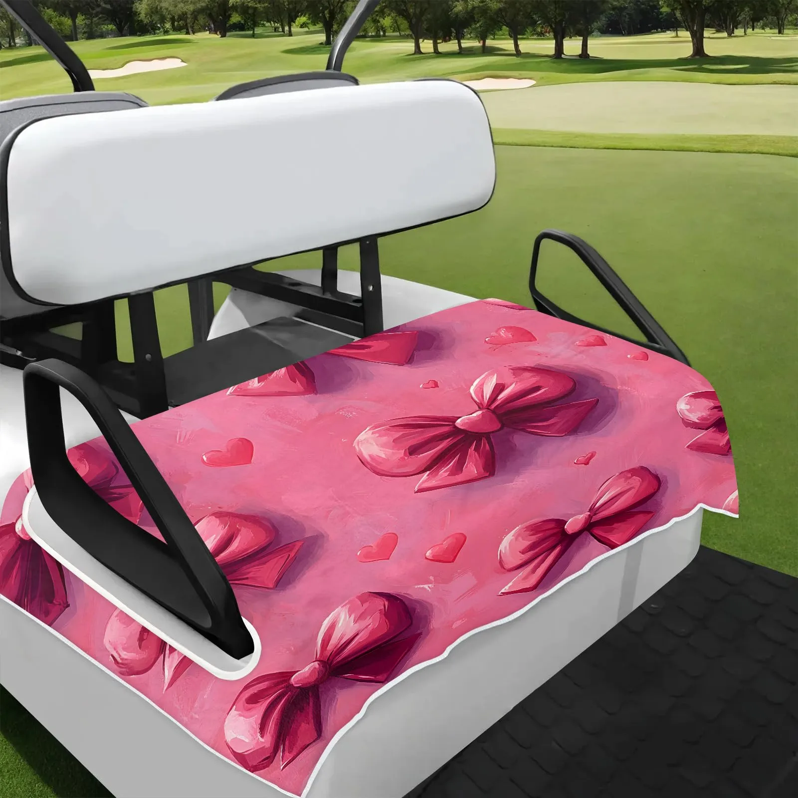 Tiveruda Pink Watercolor Bow Golf Cart Seat Cover
