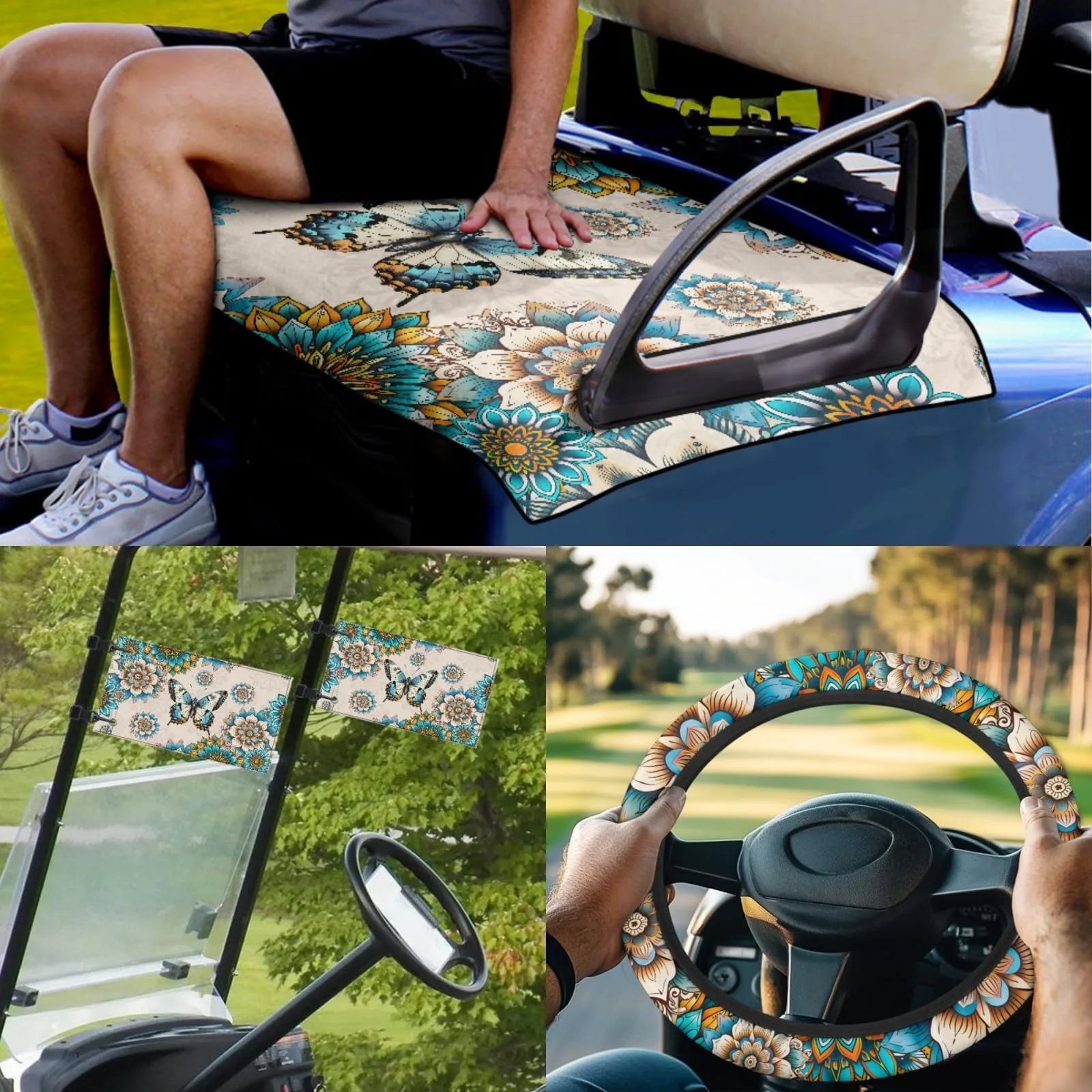 INSTANTARTS Mandala Butterfly Golf Cart Seat Cover Set image 2