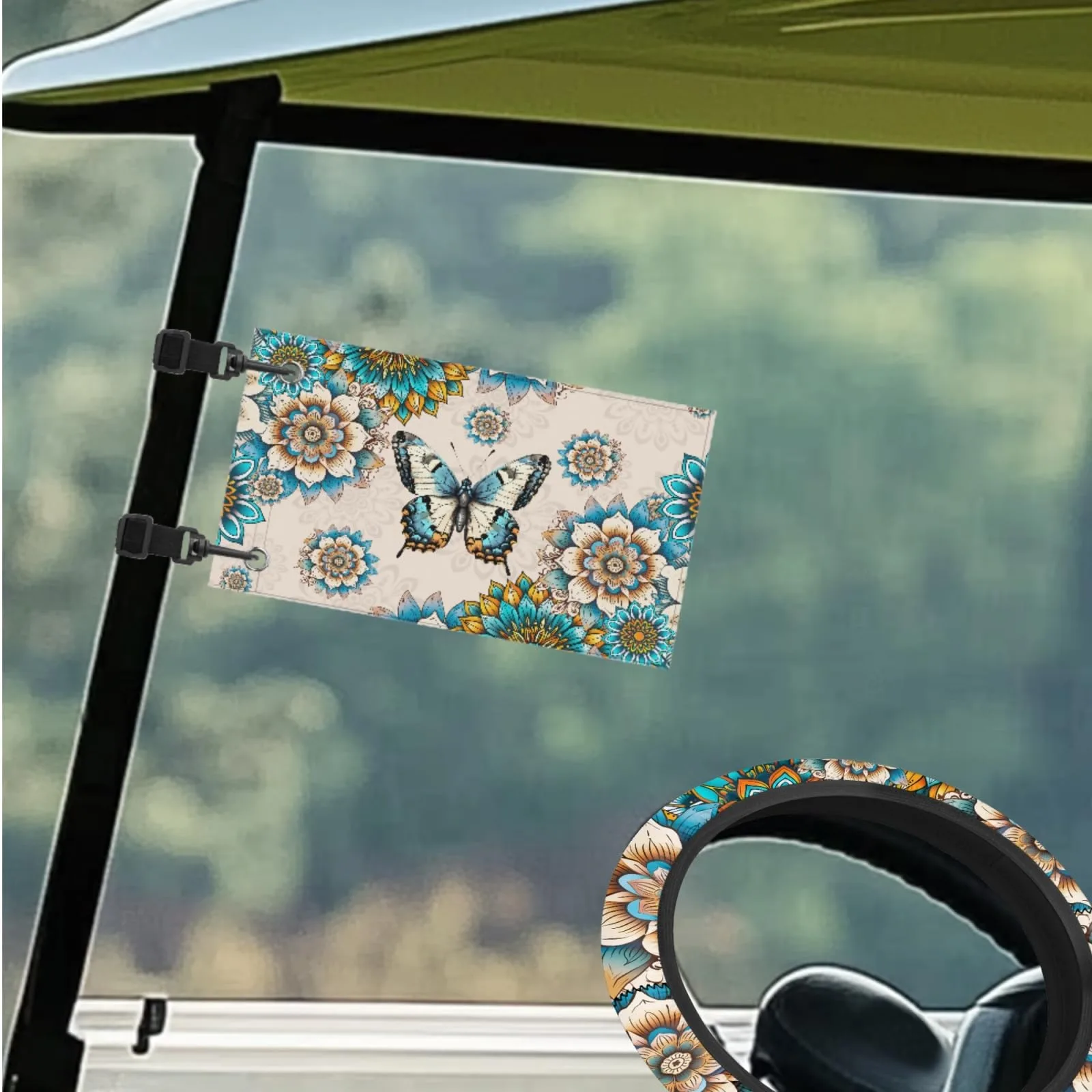 INSTANTARTS Mandala Butterfly Golf Cart Seat Cover Set image 3