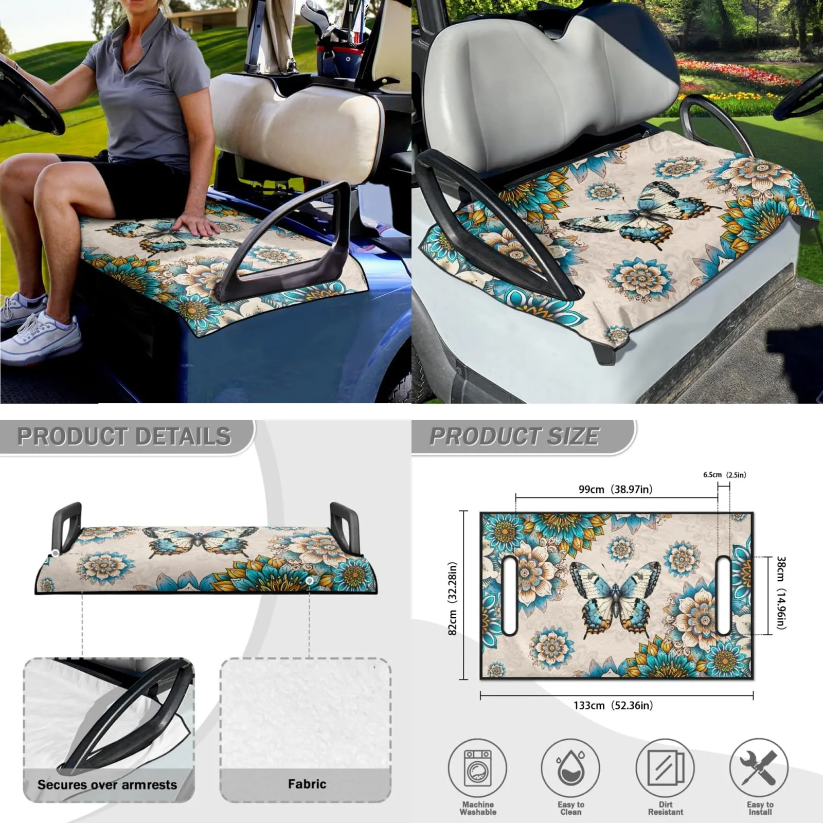 INSTANTARTS Mandala Butterfly Golf Cart Seat Cover Set image 4