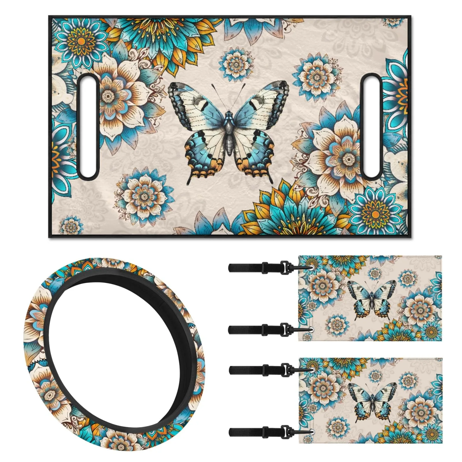 INSTANTARTS Mandala Butterfly Golf Cart Seat Cover Set