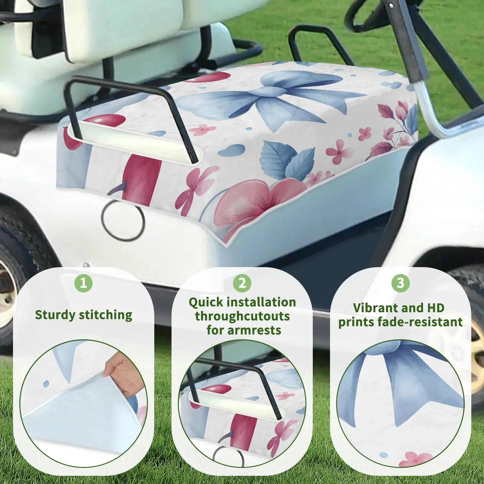 Tiveruda Watercolor Bow Golf Cart Seat Cover 51 x 31 in image 3