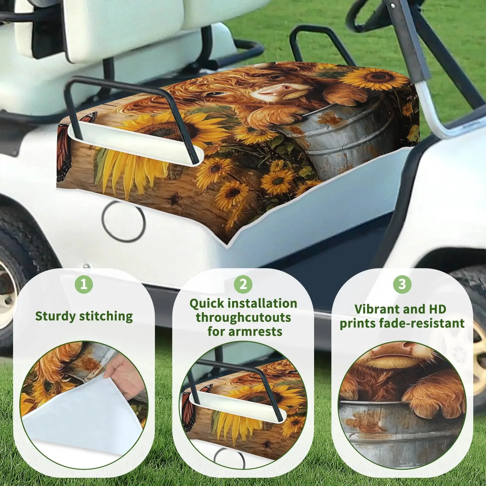 Tiveruda Highland-Cow Golf Cart Seat Cover, 51 x 31 in image 3