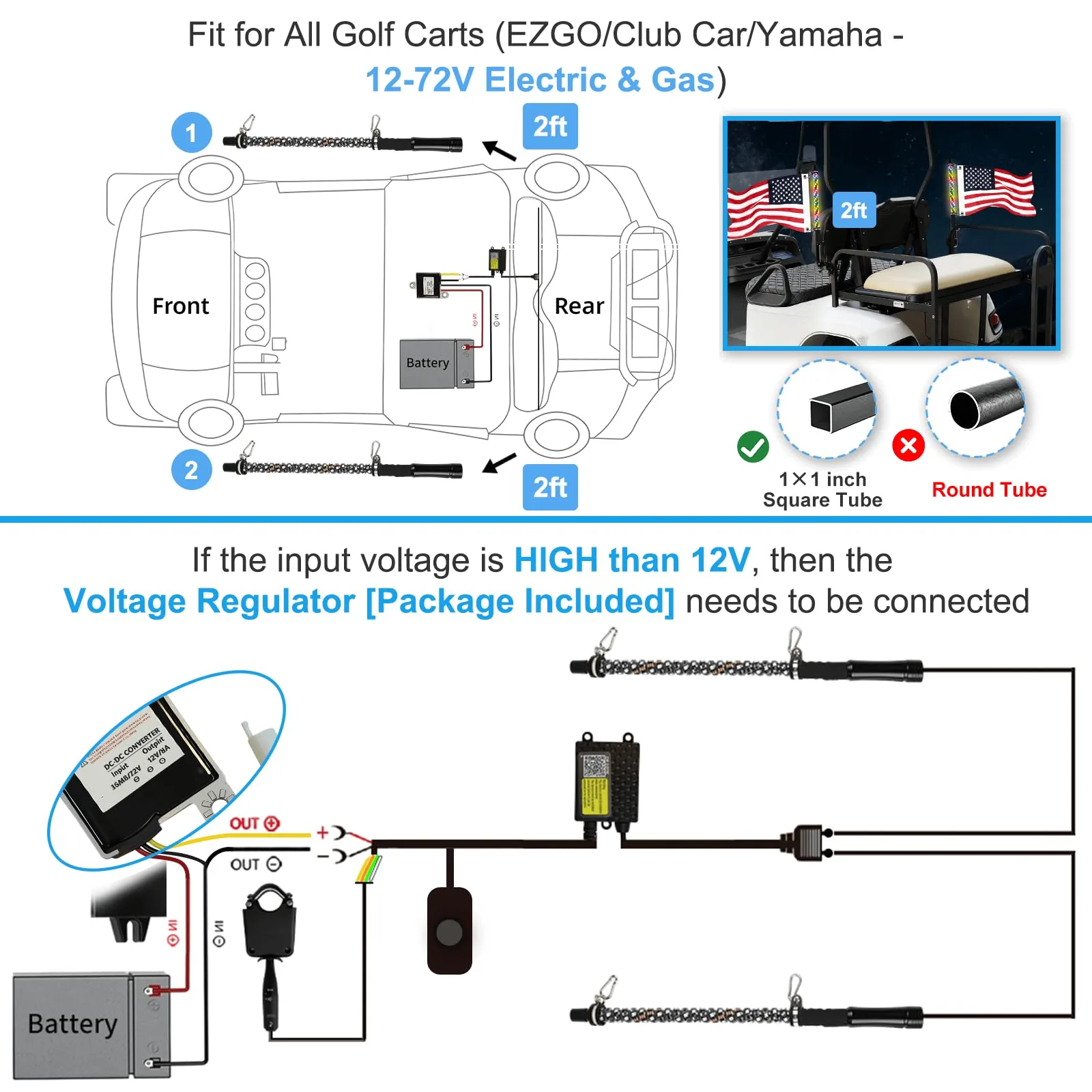 Cartalia GCFL710 2FT Golf Cart Flag Whip Light Set image 4