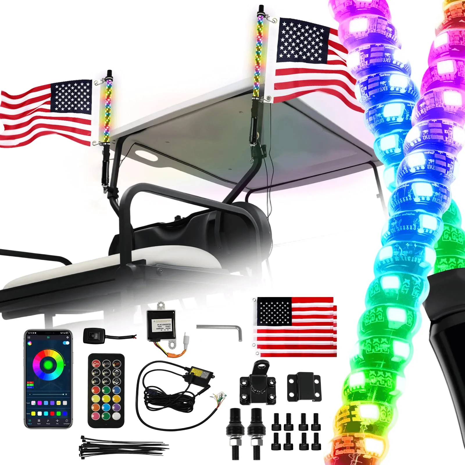 Cartalia GCFL710 2FT Golf Cart Flag Whip Light Set