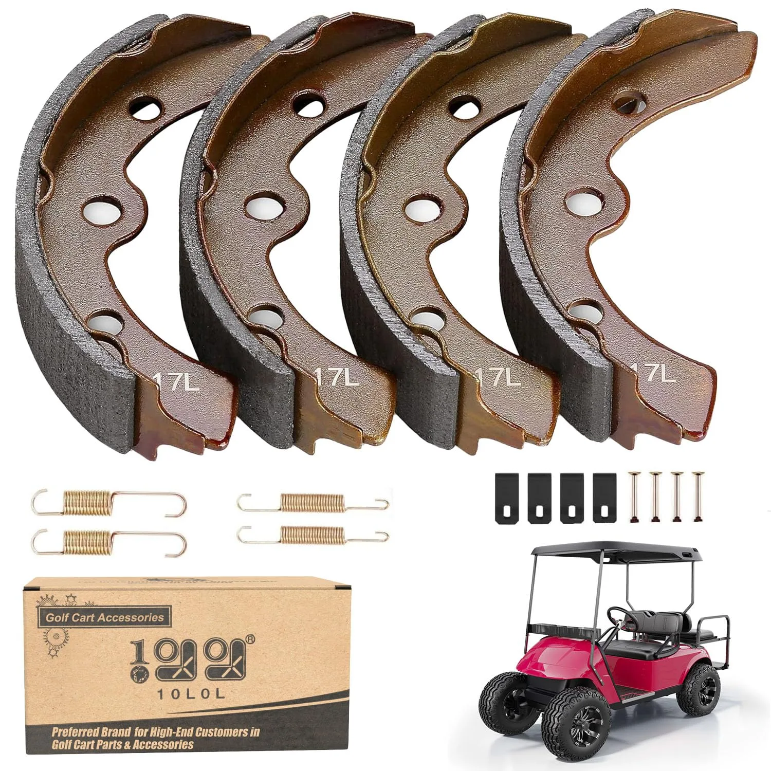 10L0L Golf Cart Brake Shoes Kit for Club Car, E-Z-GO & Yamaha