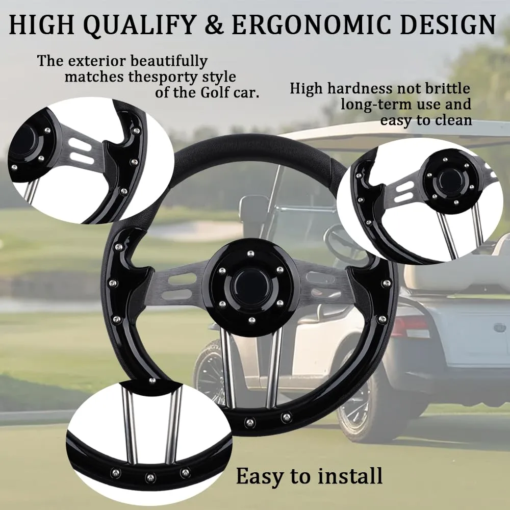 BOBUPLY Black Golf Cart Steering Wheel WYLLF1 image 3
