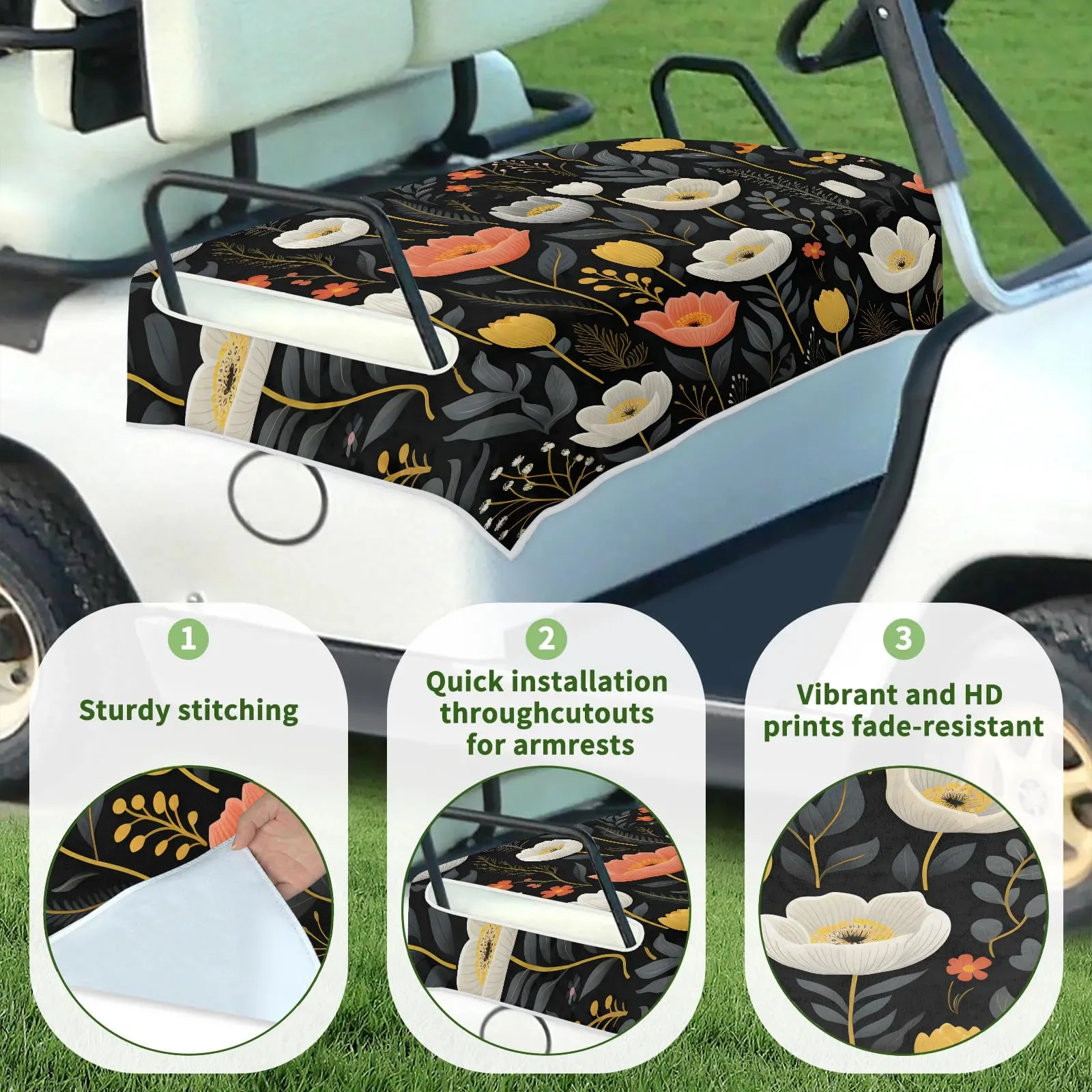 Tiveruda Floral Golf Cart Seat Cover for Double Seats image 3