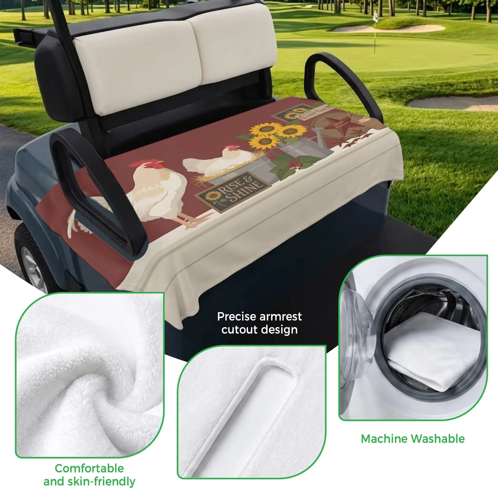 Trosturdspn Western Rooster Golf Cart Seat Cover Blanket image 3