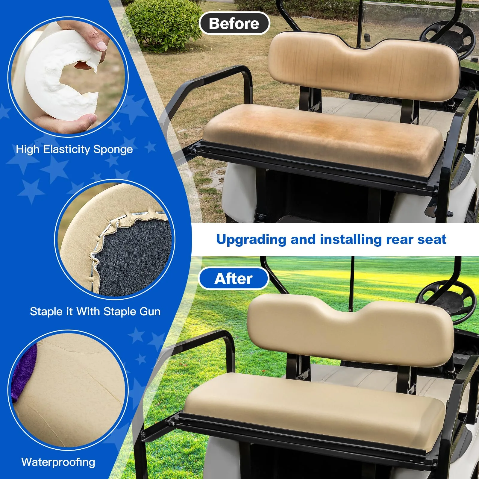 NOKINS Golf Cart Rear Seat Cushion Set, Buff image 4