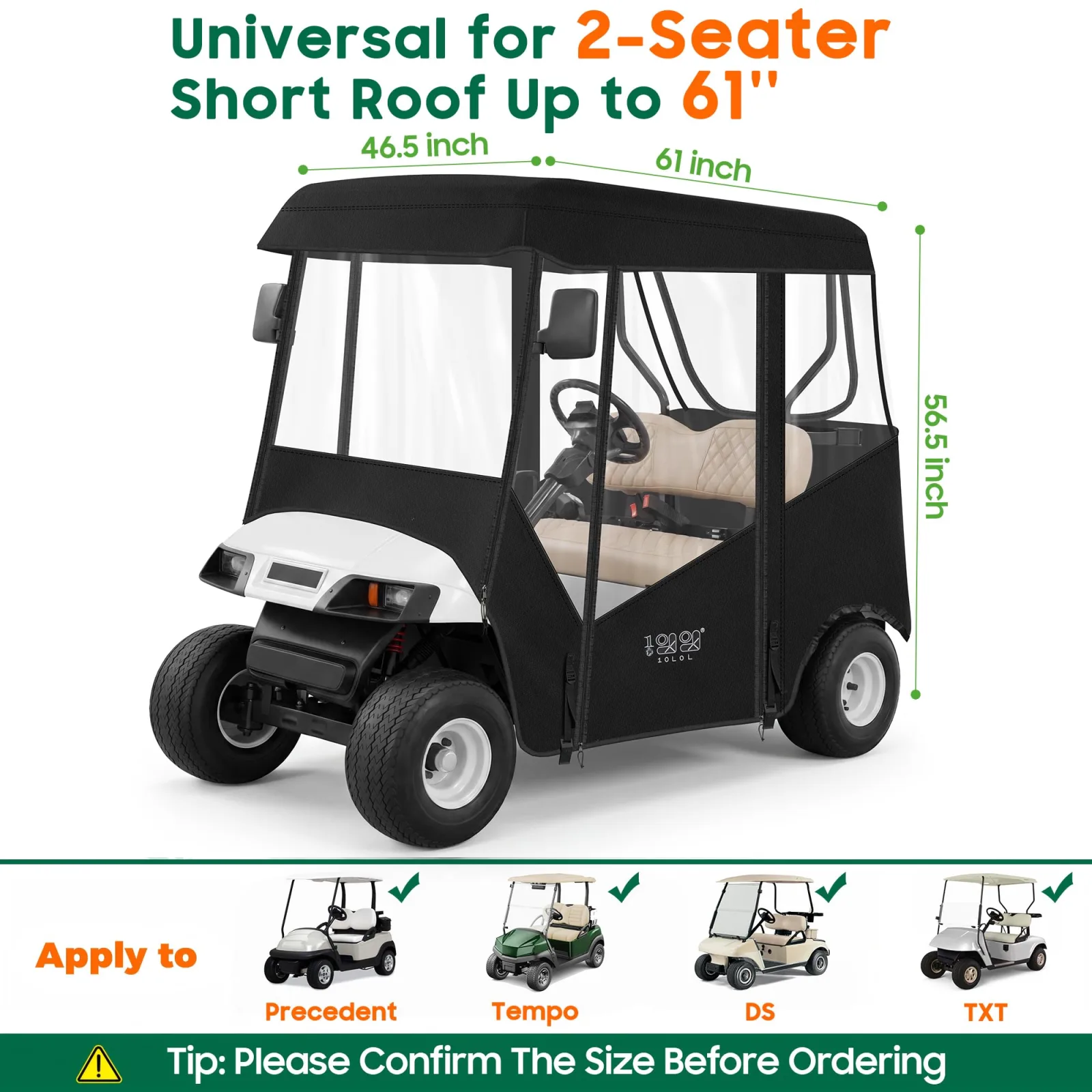 10L0L 2-Passenger Golf Cart Enclosure for E-Z-GO and Club Car image 3