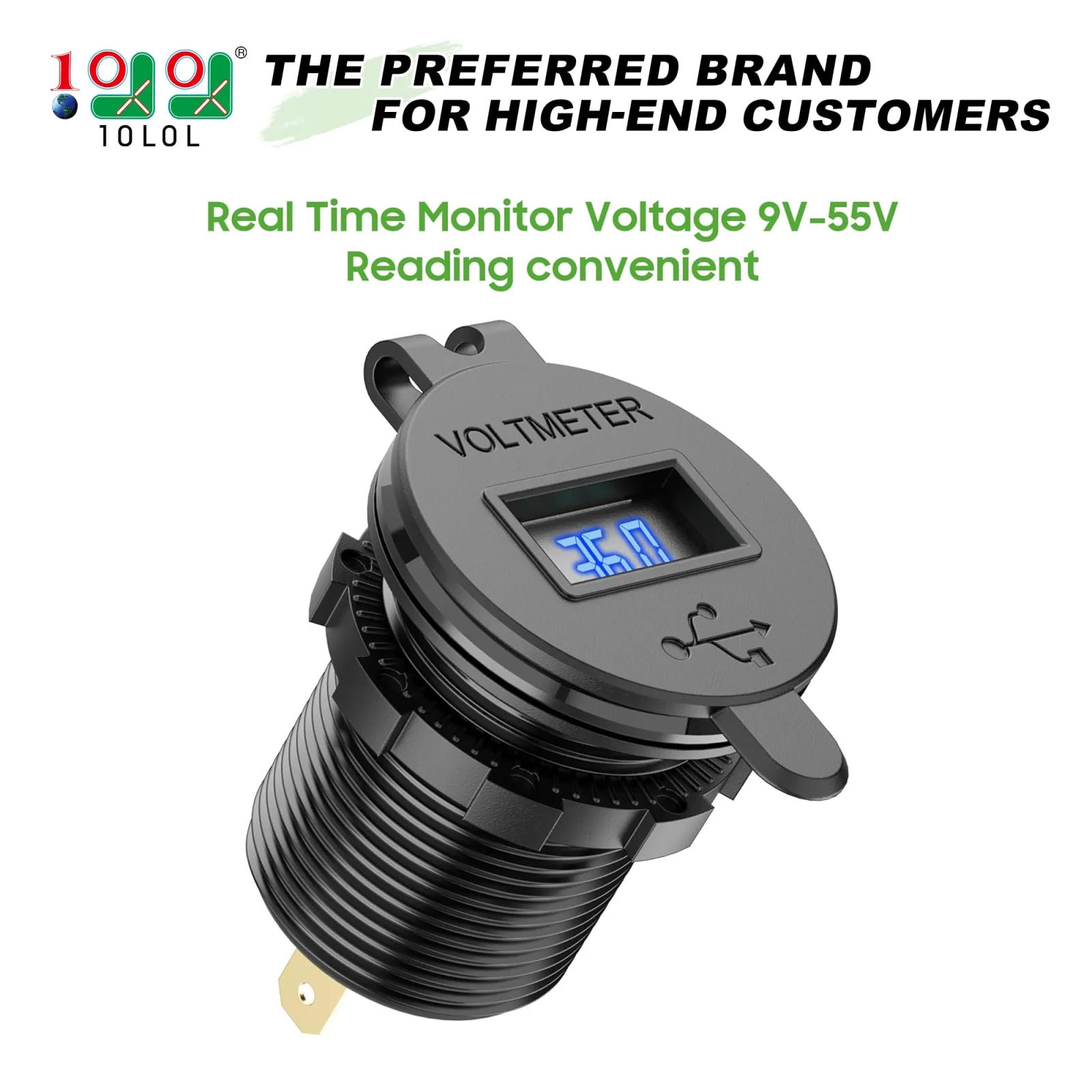10L0L Golf Cart USB Charger with Voltmeter, 12V-48V image 2