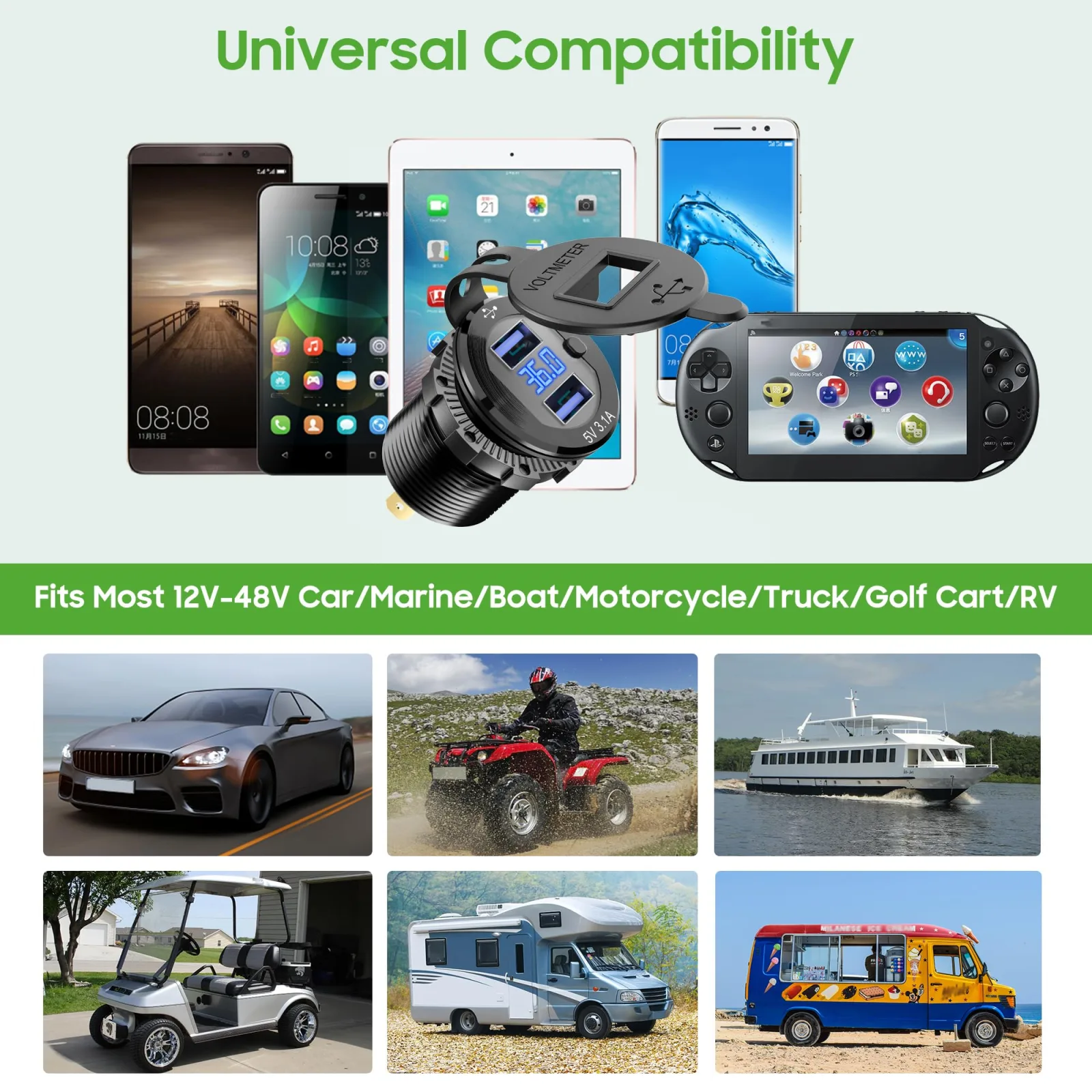10L0L Golf Cart USB Charger with Voltmeter, 12V-48V image 3