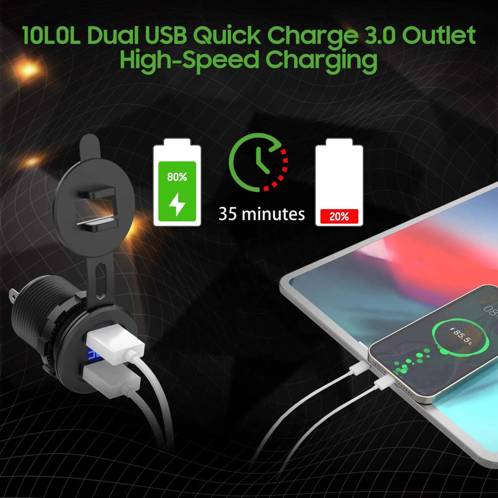 10L0L Golf Cart USB Charger with Voltmeter, 12V-48V image 4