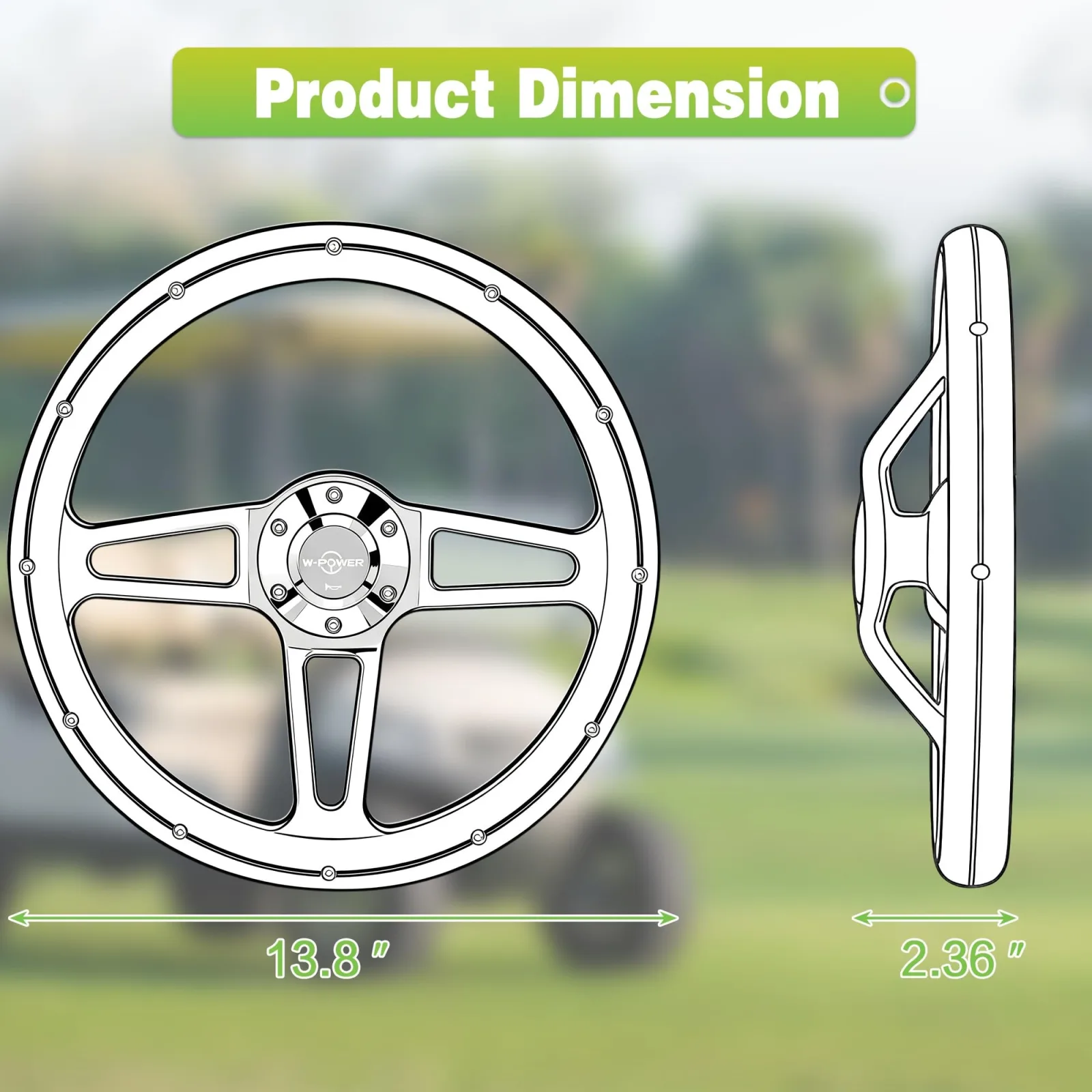 N2MU 13.8-Inch Golf Cart Steering Wheel, White image 3