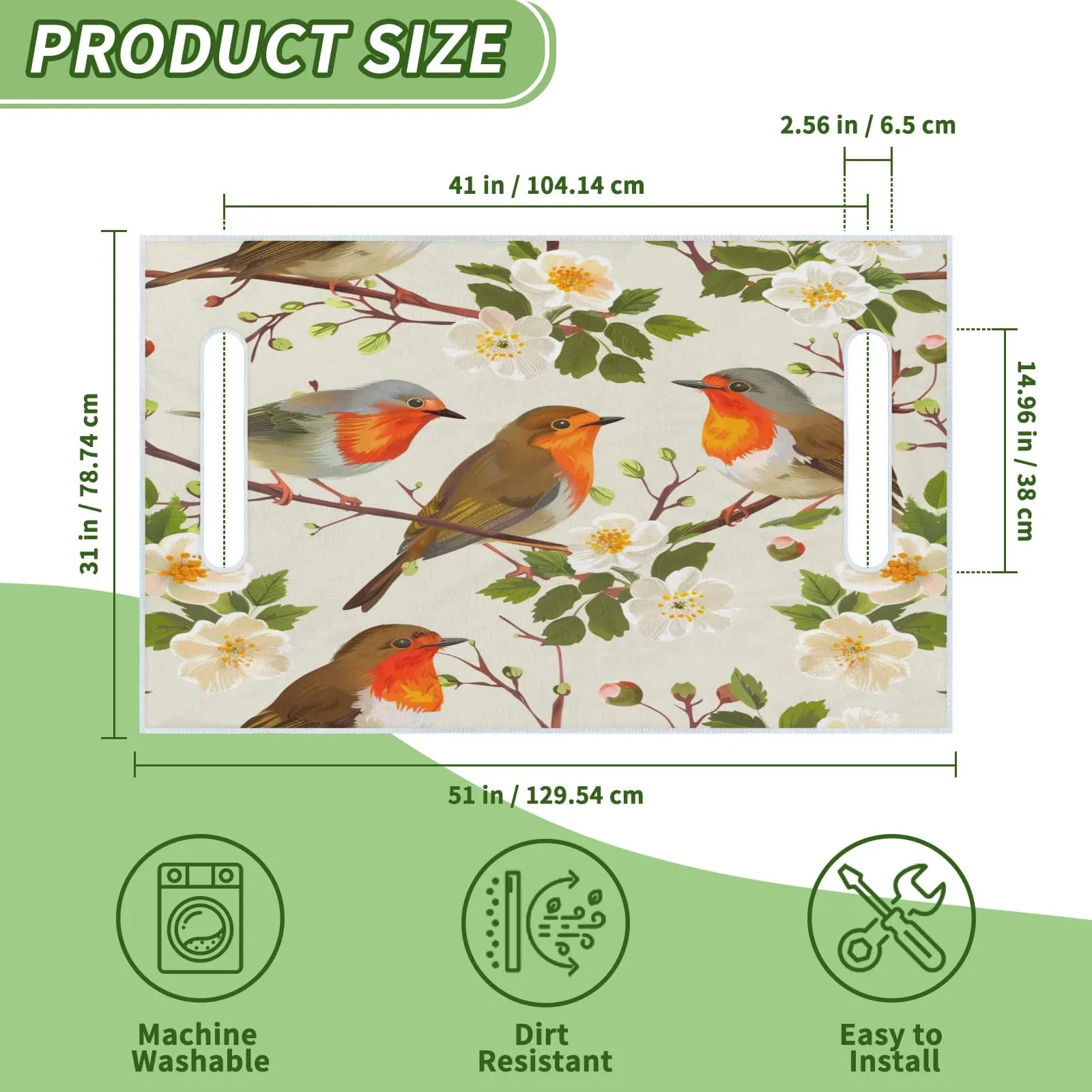Tiveruda Floral Bird 51 x 31 in Universal 2-Person Golf Cart Seat Cover image 2