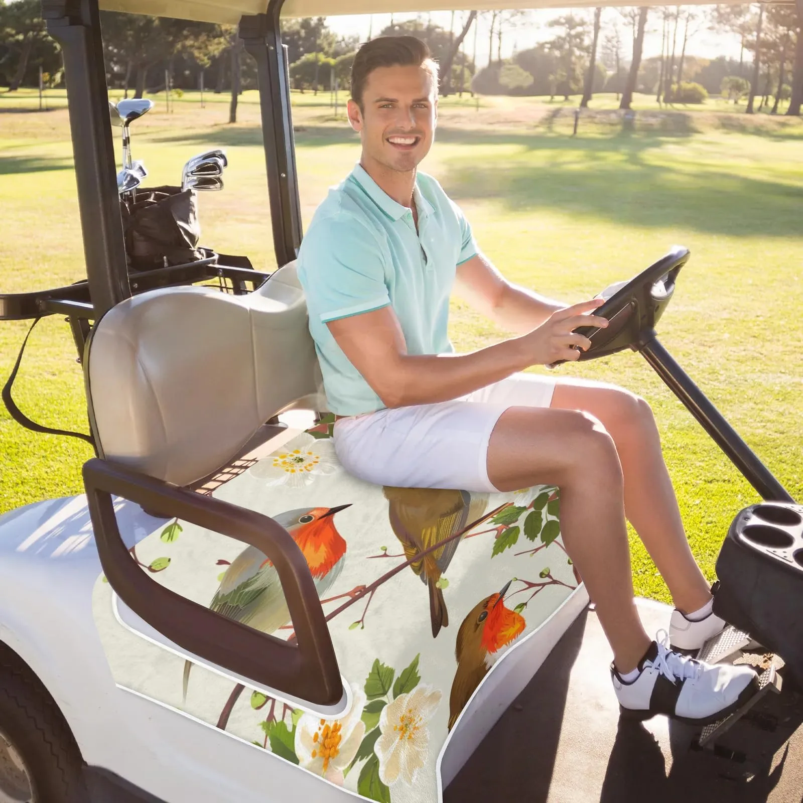 Tiveruda Floral Bird 51 x 31 in Universal 2-Person Golf Cart Seat Cover image 4