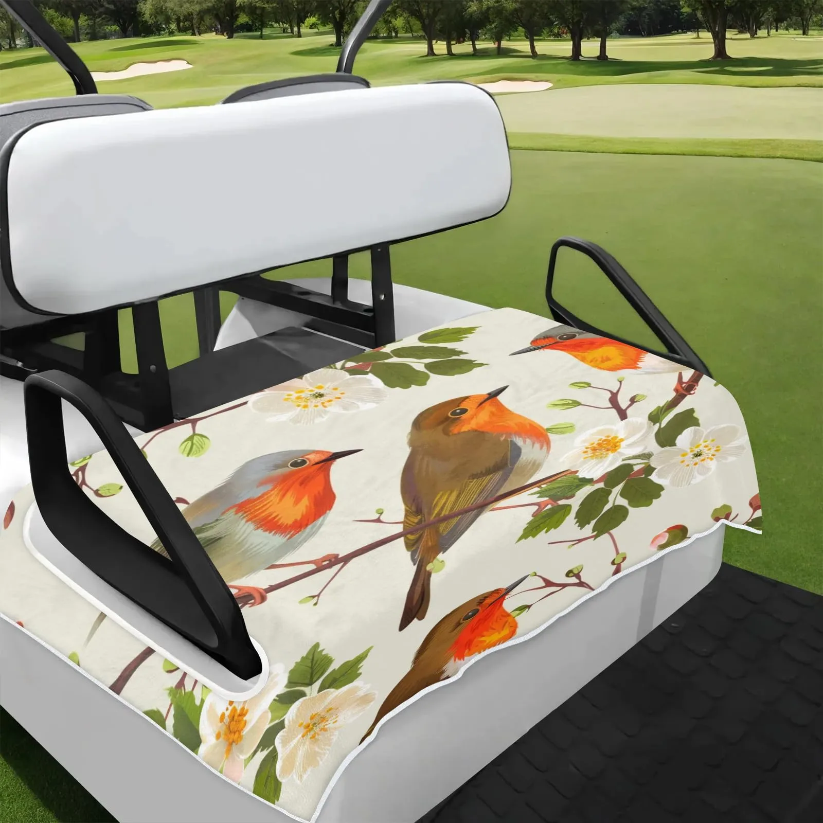 Tiveruda Floral Bird 51 x 31 in Universal 2-Person Golf Cart Seat Cover