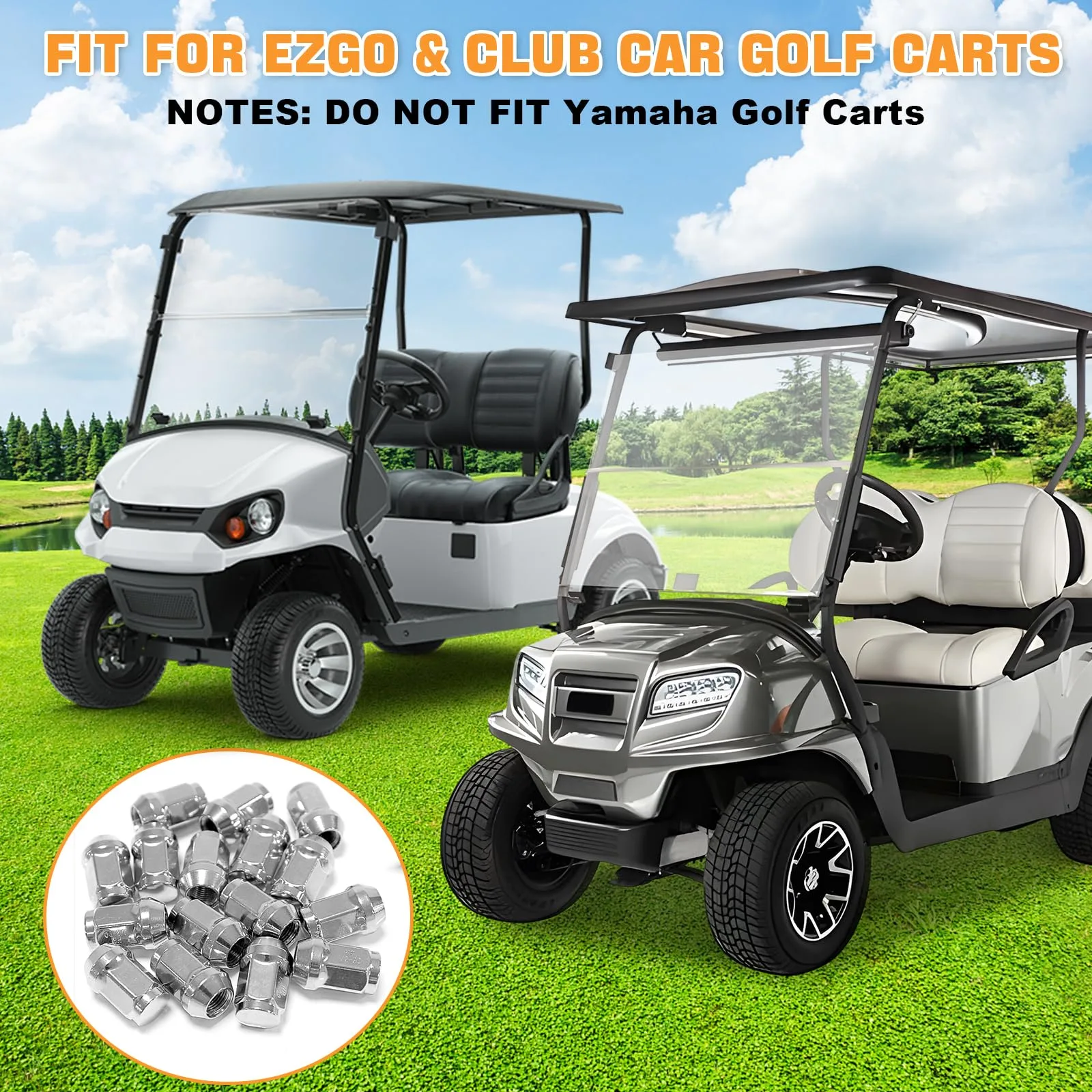 MOSNAI Golf Cart Lug Nuts 1/2-20 Chrome 16-Pack image 2