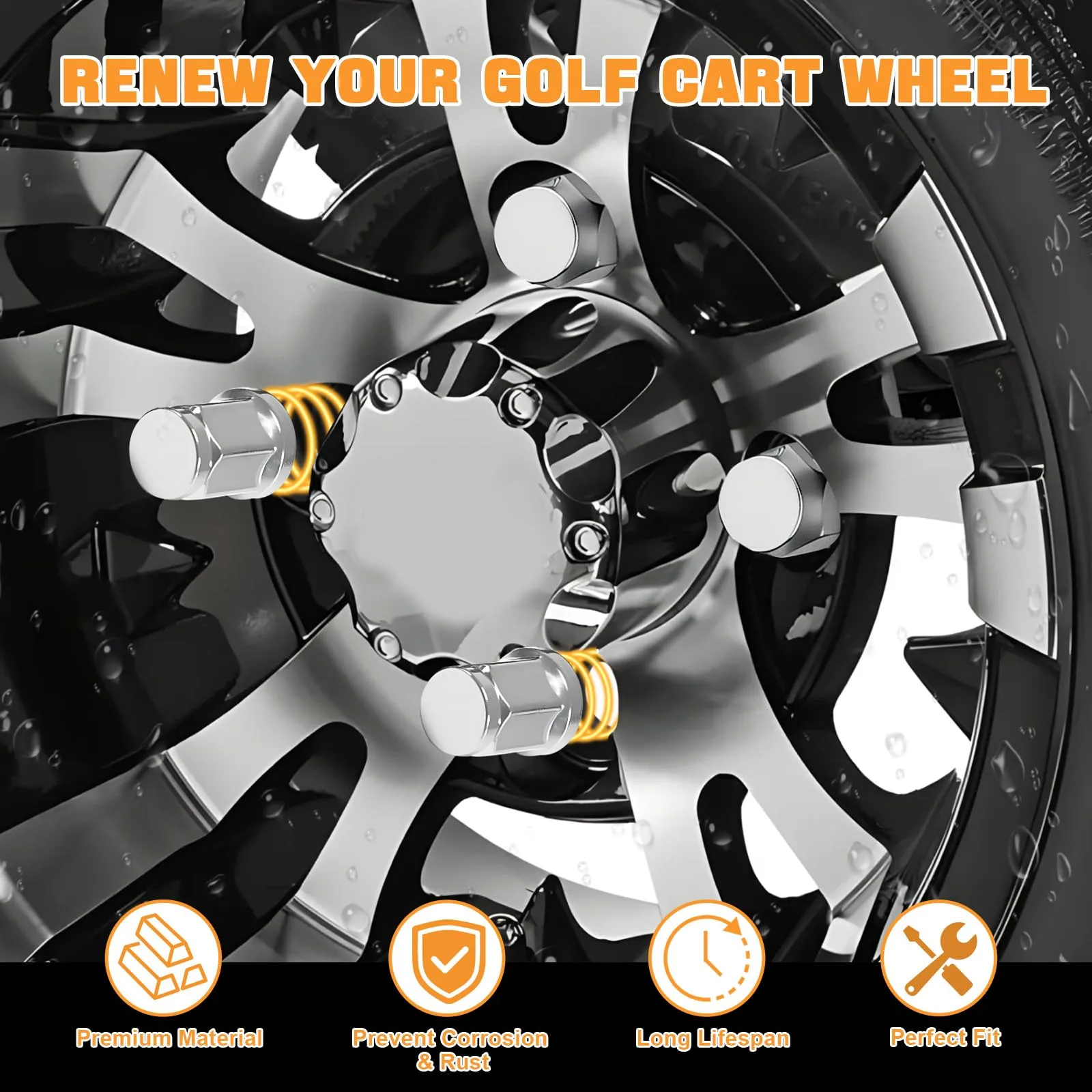 MOSNAI Golf Cart Lug Nuts 1/2-20 Chrome 16-Pack image 4