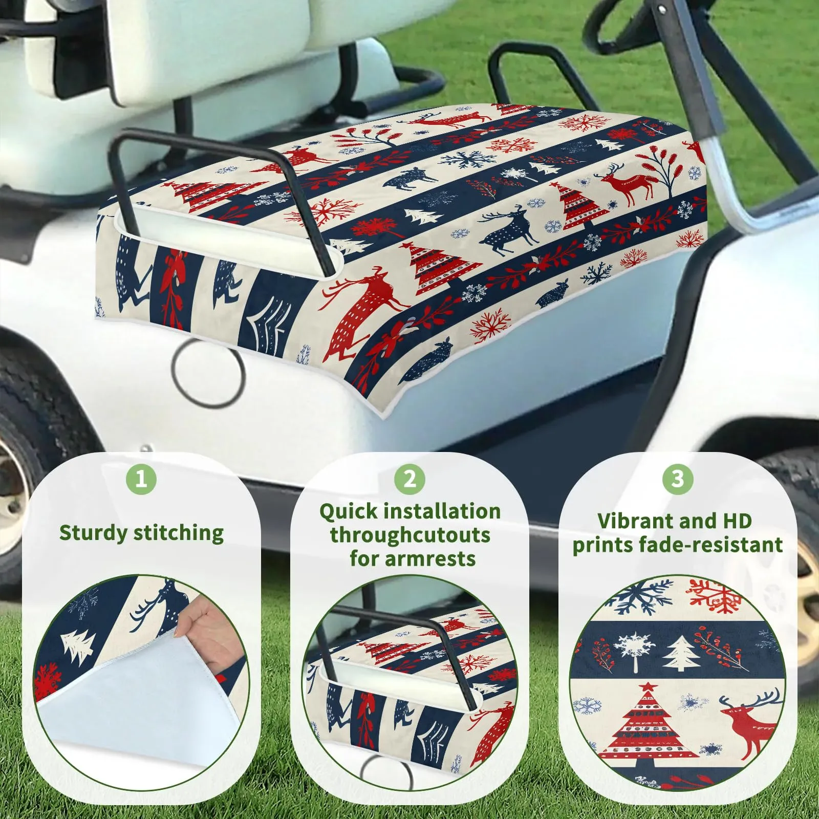 Tiveruda Xmas Deer Plaid Golf Cart Seat Cover image 3