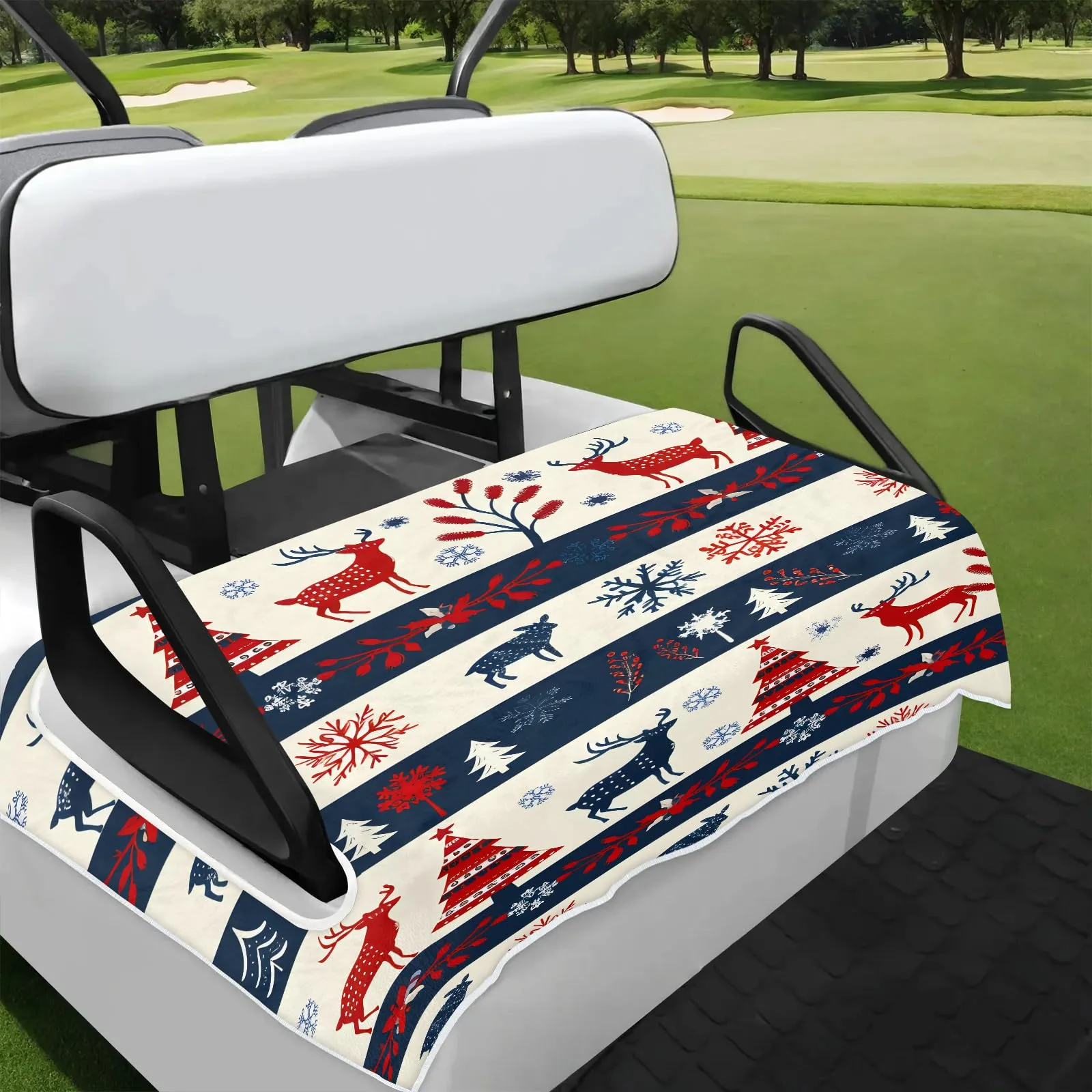 Tiveruda Xmas Deer Plaid Golf Cart Seat Cover