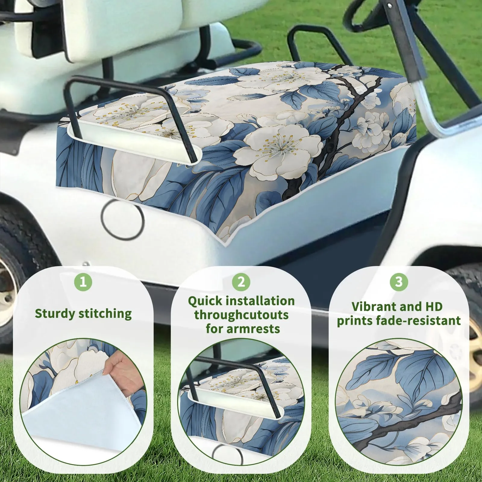 Tiveruda 51" x 31" Autumn Flower Universal Golf Cart Seat Cover image 3