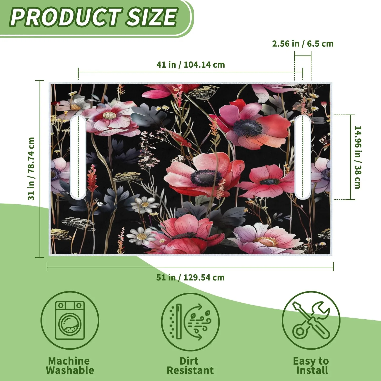 Tiveruda Black Floral Golf Cart Seat Cover, 51 x 31 in image 2