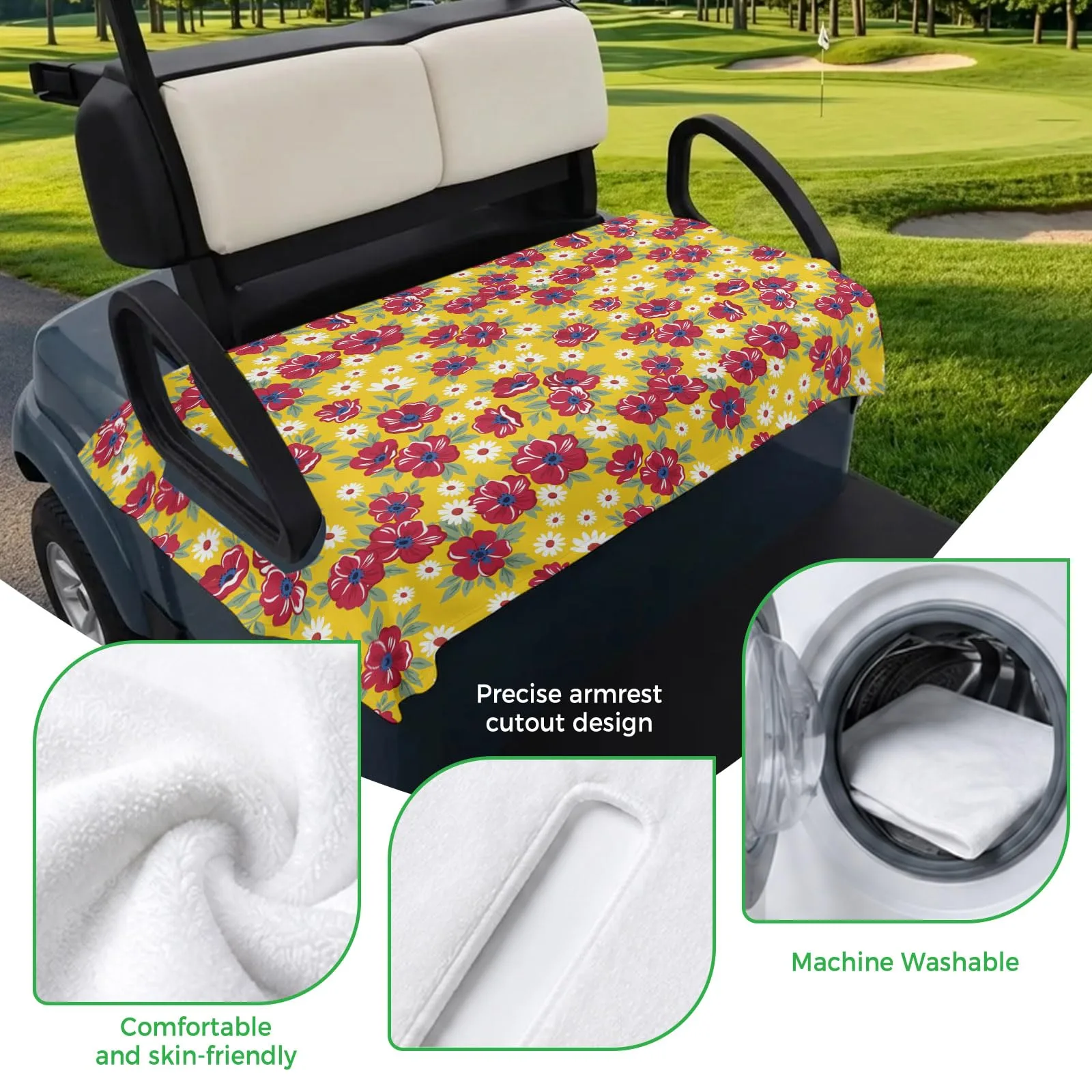 Trosturdspn Golf Cart Seat Cover, 51 x 31-Inch Floral Towel image 3