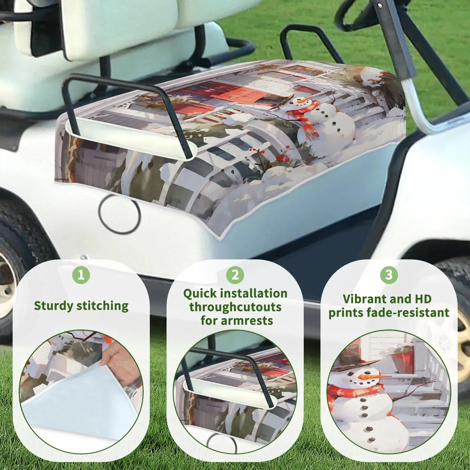 Christmas Snowman House Golf Cart Seat Covers Non-Slip Universal Towel Blanket for 2-Person Seats Golf Cart Accessories 51" x 31" image 3