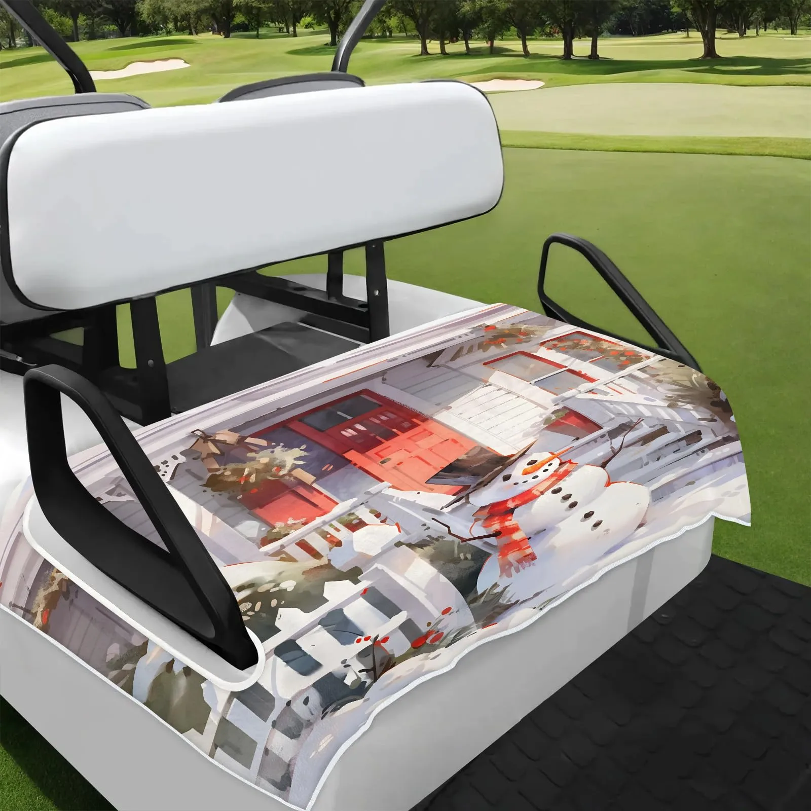 Christmas Snowman House Golf Cart Seat Covers Non-Slip Universal Towel Blanket for 2-Person Seats Golf Cart Accessories 51" x 31"