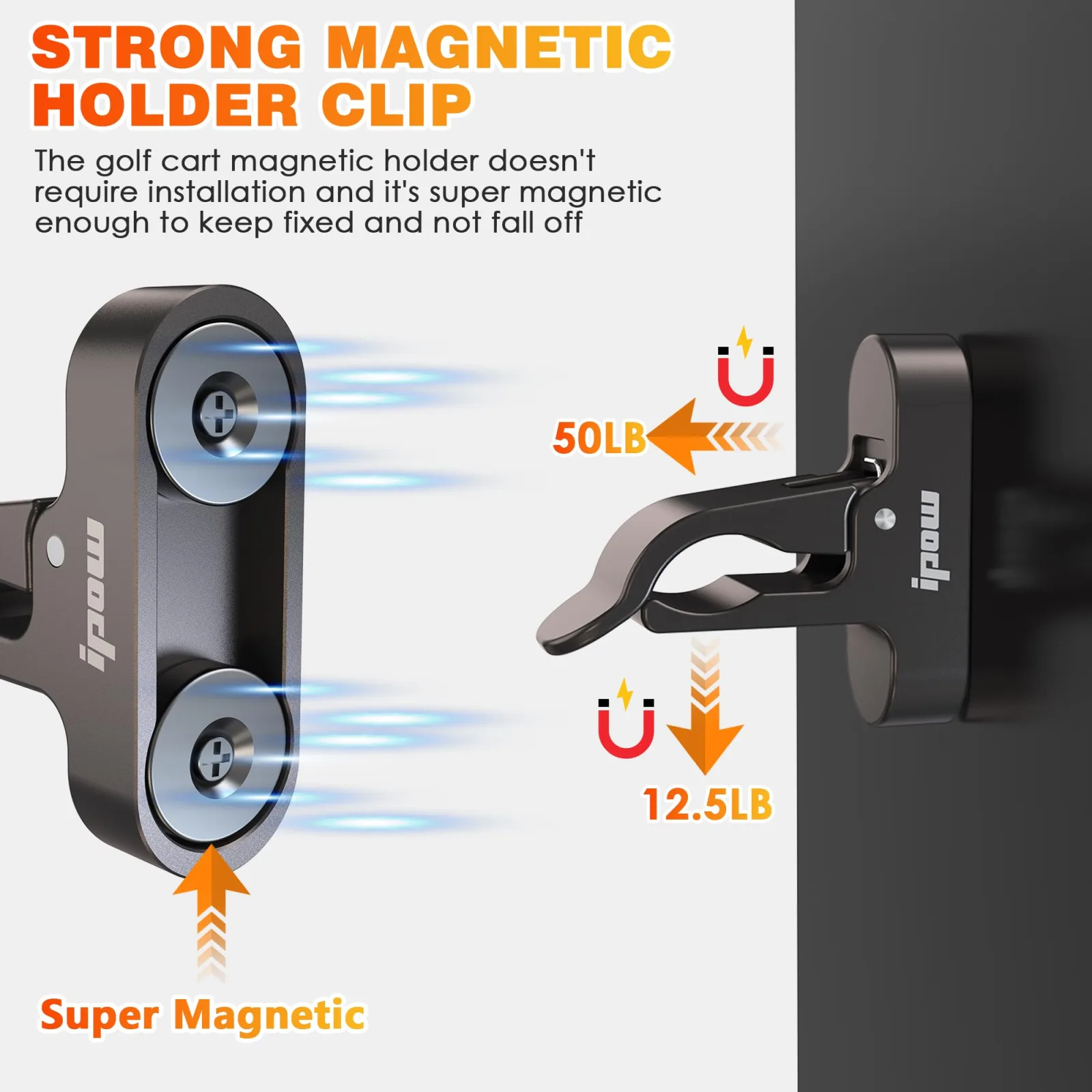IPOW Magnetic Golf Holder Clip for Golf Cart – Gunmetal Alloy image 3