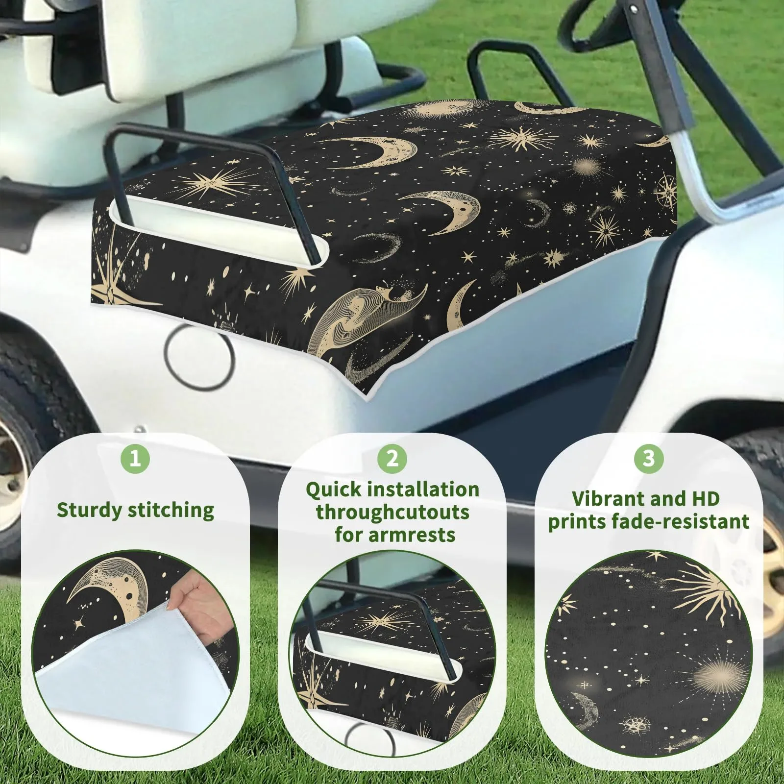Retro Black Moon Golf Cart Seat Covers Non-Slip Universal Towel Blanket for 2-Person Seats Golf Cart Accessories 51" x 31" image 3