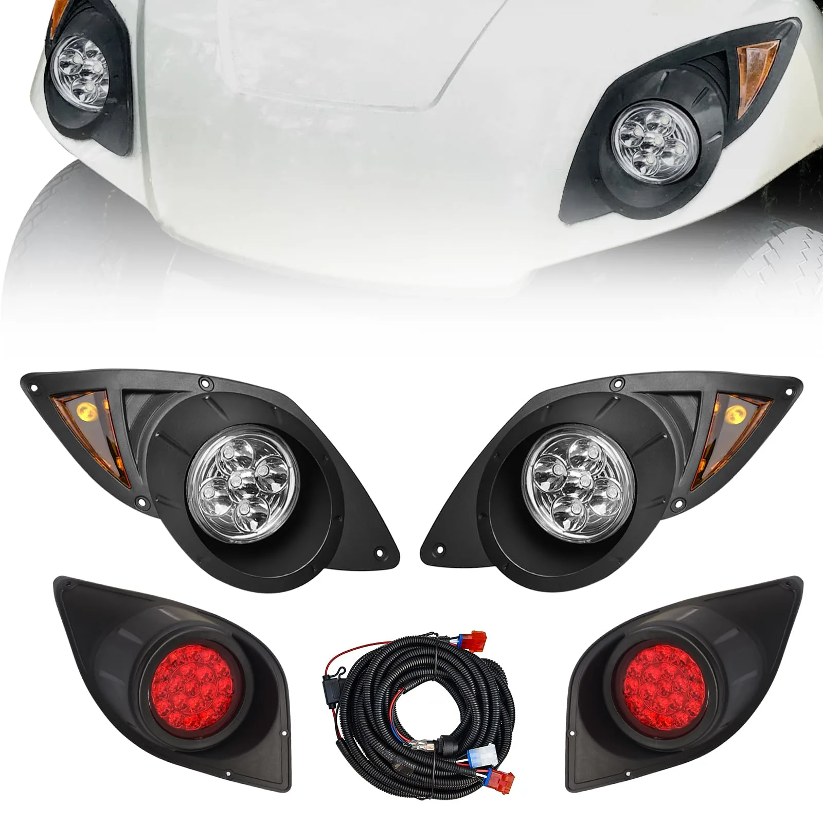 LED Street Legal Head Tail Light Kit For YAMAHA Drive G29 2007-2016 Gas or Electric Golf Cart Driver Side Replace 12V Headlights Rear Light Kit Assembly For YAMAHA