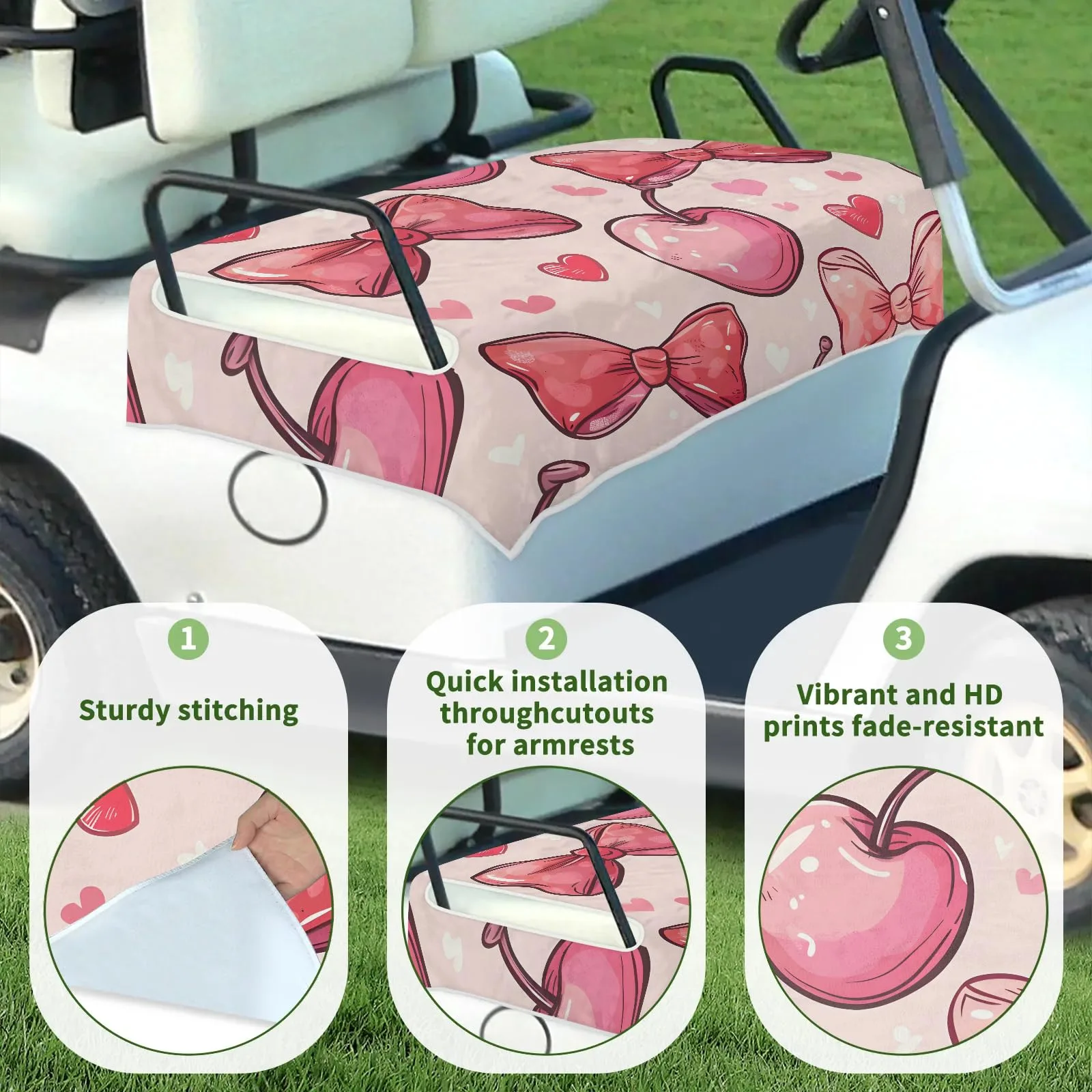 Cute Bow Lovely Golf Cart Seat Covers Non-Slip Universal Towel Blanket for 2-Person Seats Golf Cart Accessories 51" x 31" image 3