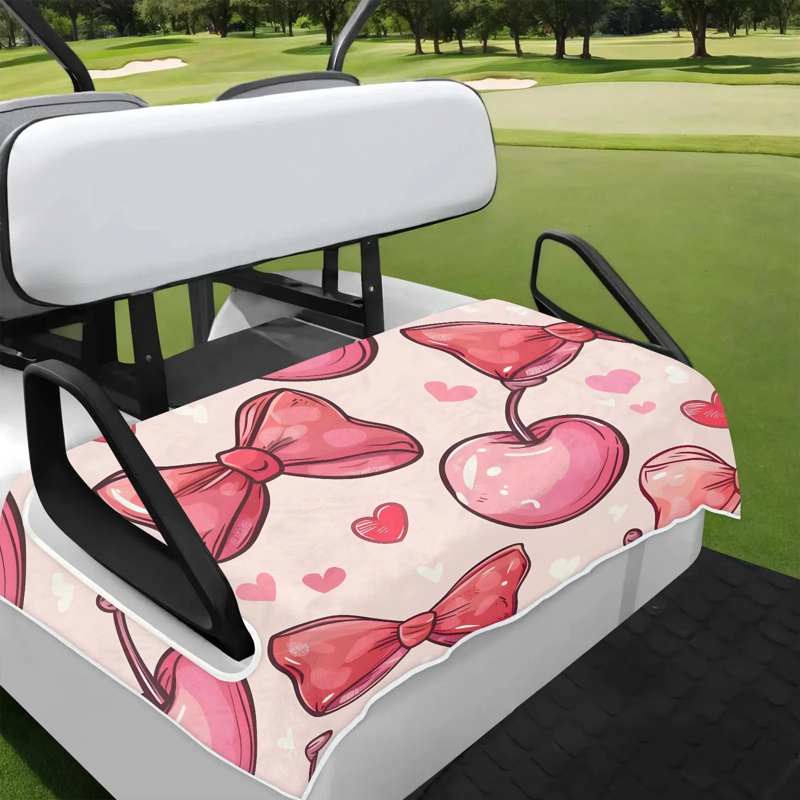 Cute Bow Lovely Golf Cart Seat Covers Non-Slip Universal Towel Blanket for 2-Person Seats Golf Cart Accessories 51" x 31"