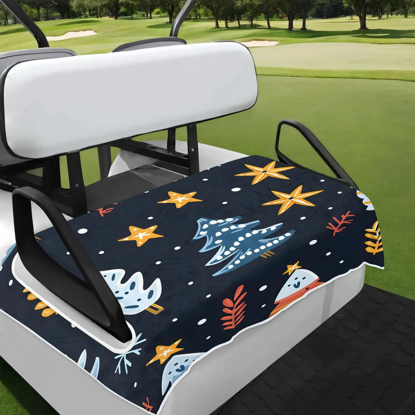 Christmas Star Tree Golf Cart Seat Covers Non-Slip Universal Towel Blanket for 2-Person Seats Golf Cart Accessories 51" x 31"