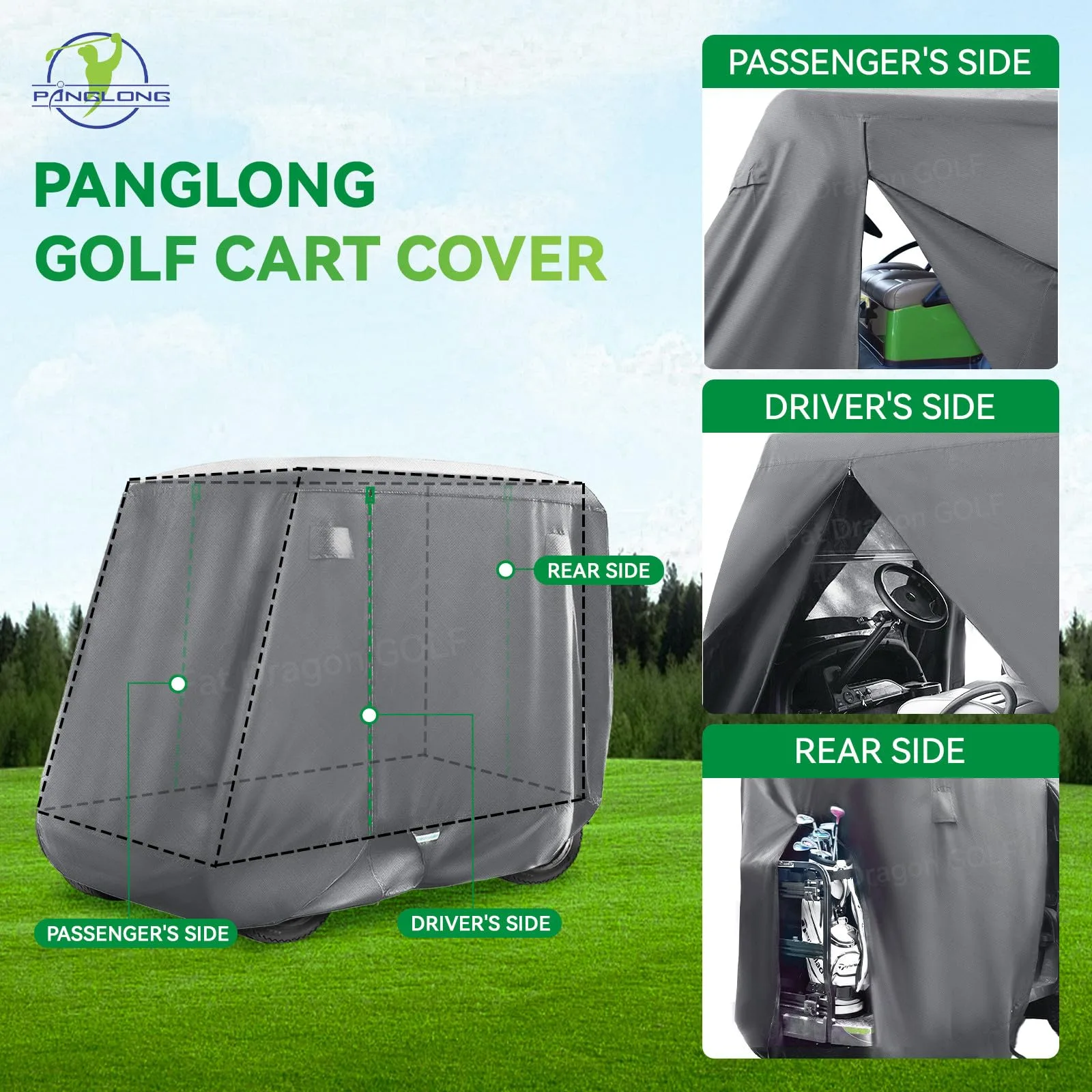 Panglong Golf Cart Cover 420D & 620D, Heavy Duty Oxford Fiber Golf Cart Cover, Waterproof Golf Cart Cover with Three Zipper Doors, Fit 2/4 Seats Yamaha EZGO Club Car Golf Cart image 4