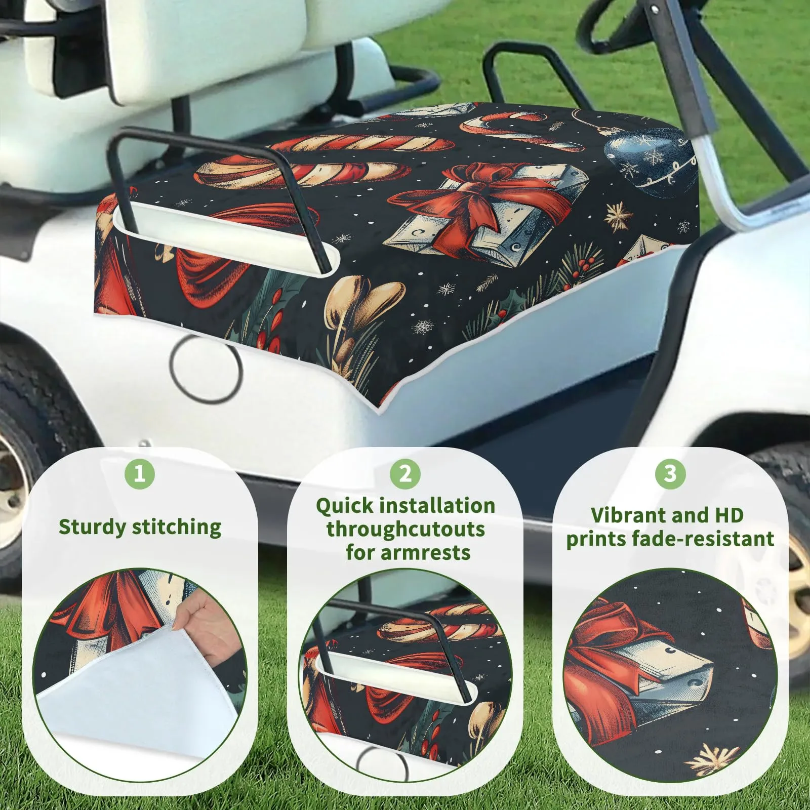 Christmas Candy Watercolor Golf Cart Seat Covers Non-Slip Universal Towel Blanket for 2-Person Seats Golf Cart Accessories 51" x 31" image 3
