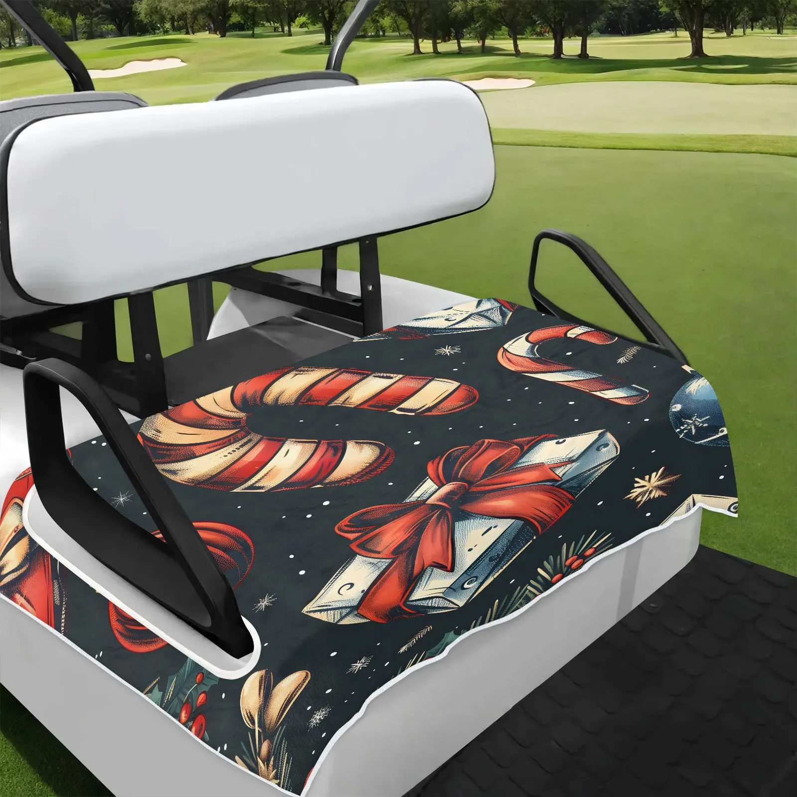 Christmas Candy Watercolor Golf Cart Seat Covers Non-Slip Universal Towel Blanket for 2-Person Seats Golf Cart Accessories 51" x 31"